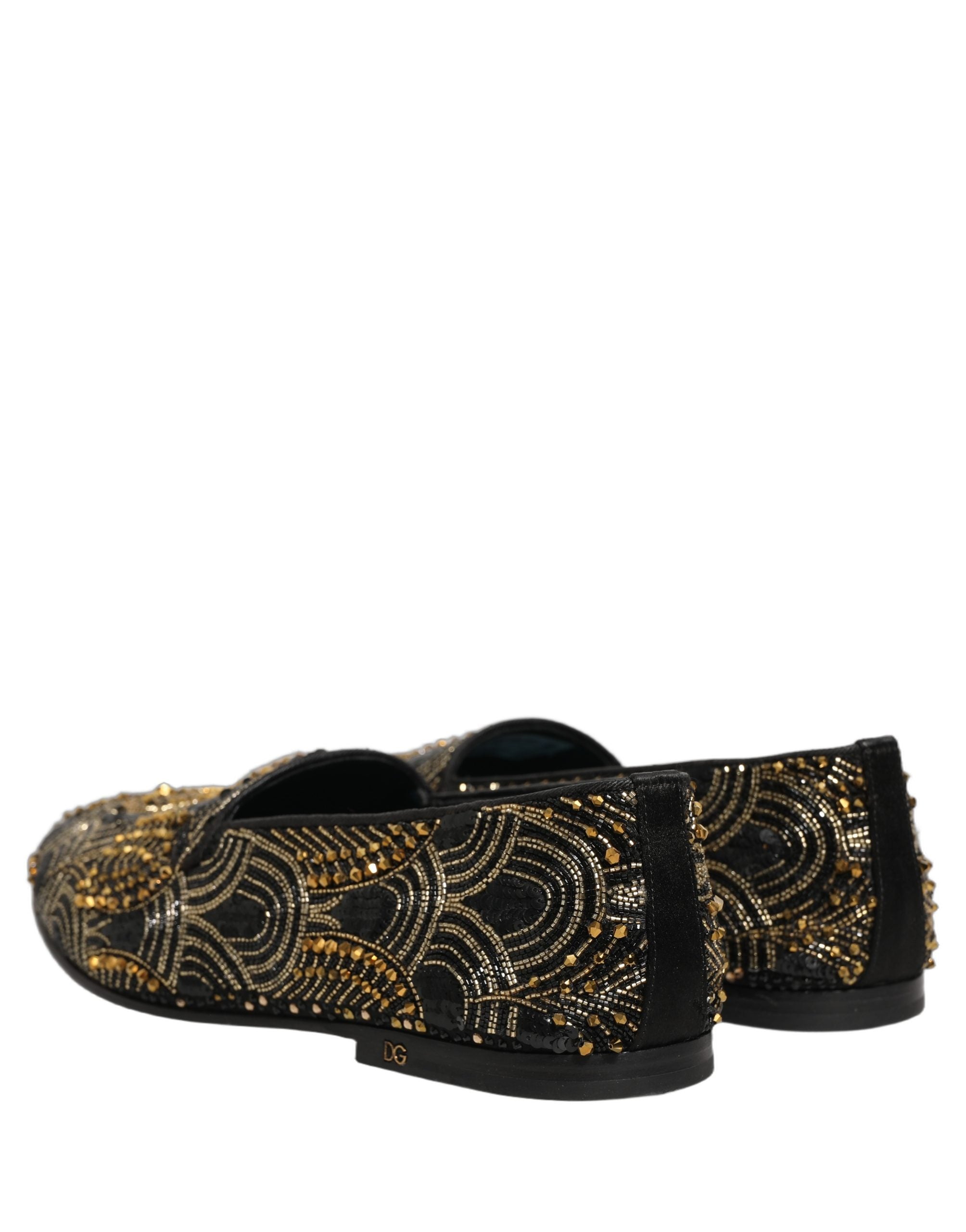 Dolce & Gabbana Black Gold Embellished Dress Loafers Men's Shoes