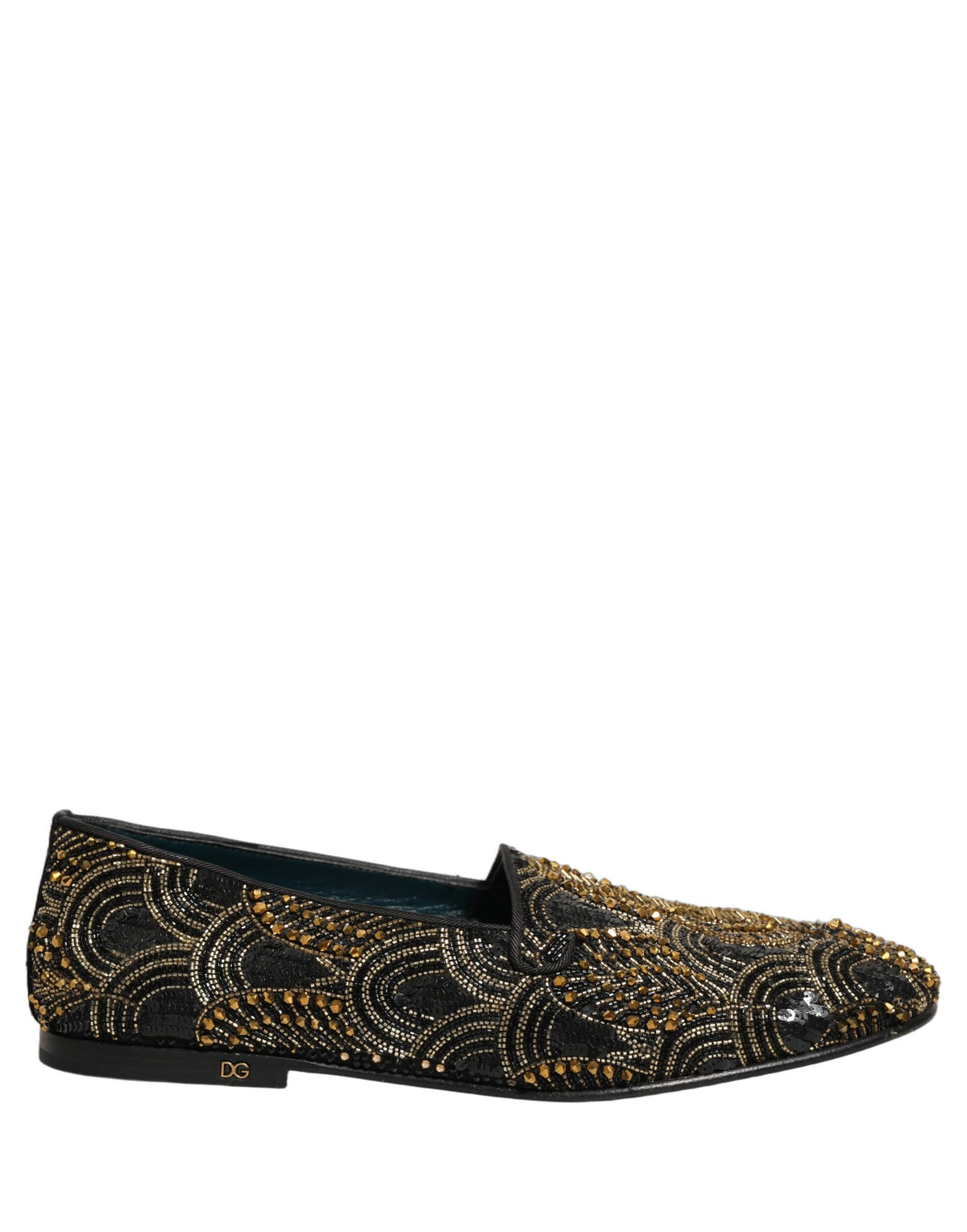 Dolce & Gabbana Black Gold Embellished Dress Loafers Men's Shoes