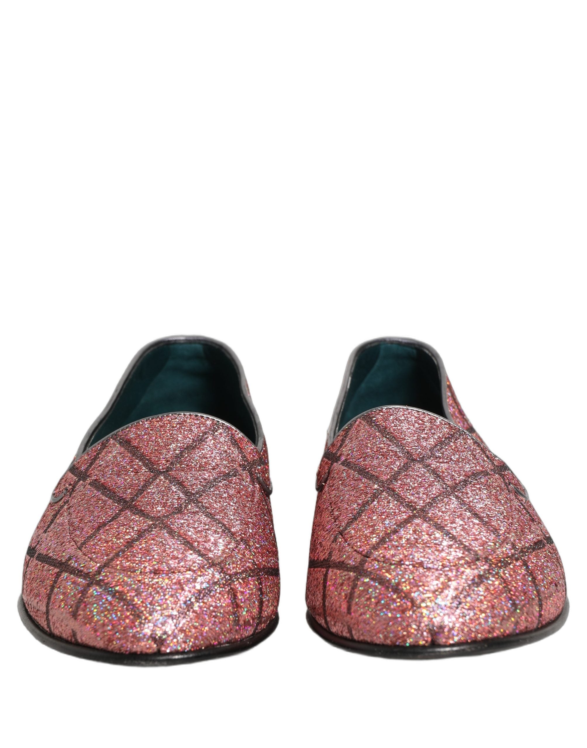Dolce & Gabbana Pink Check Glitter Lurex Logo Loafers Men's Shoes