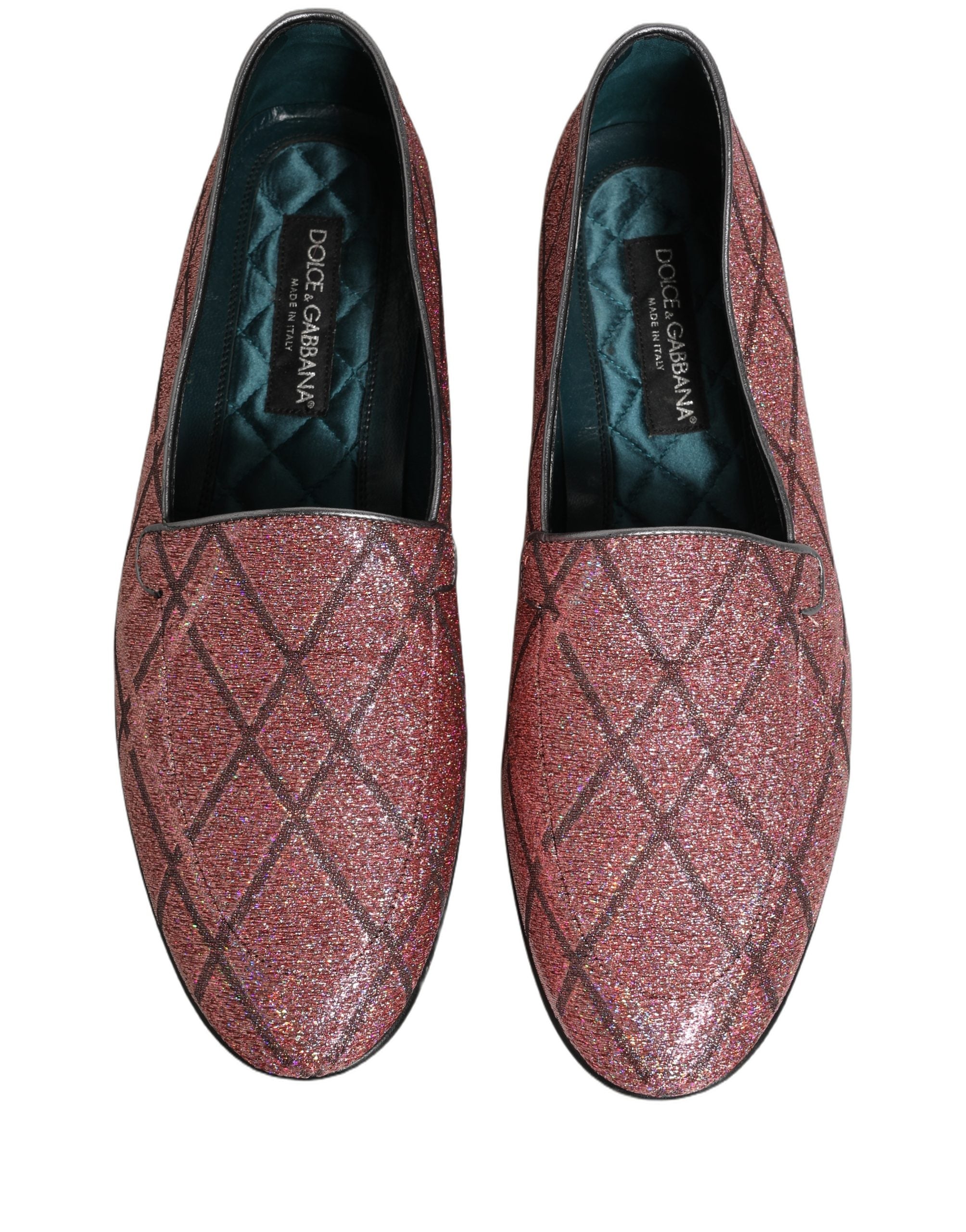 Dolce & Gabbana Pink Check Glitter Lurex Logo Loafers Men's Shoes
