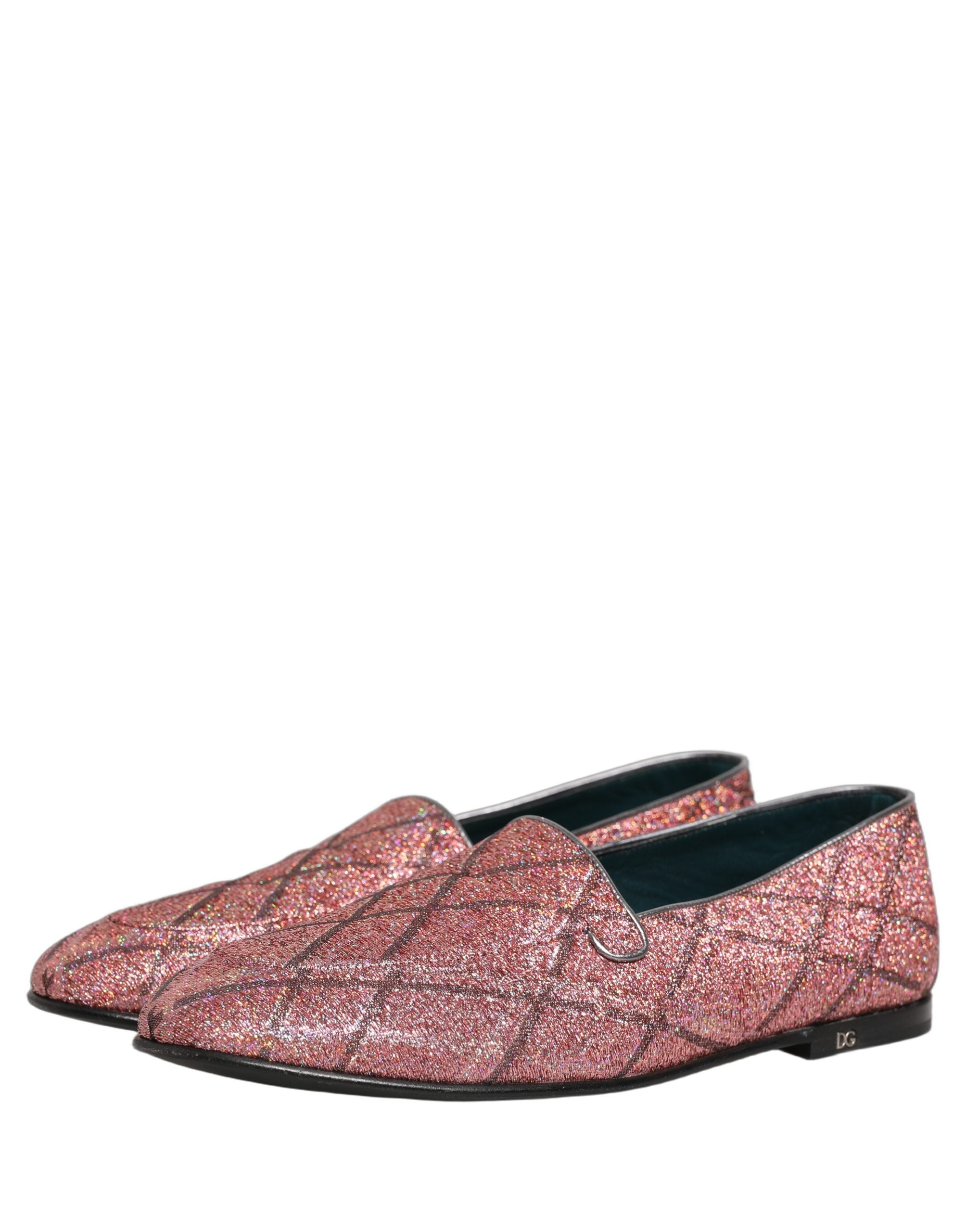Dolce & Gabbana Pink Check Glitter Lurex Logo Loafers Men's Shoes