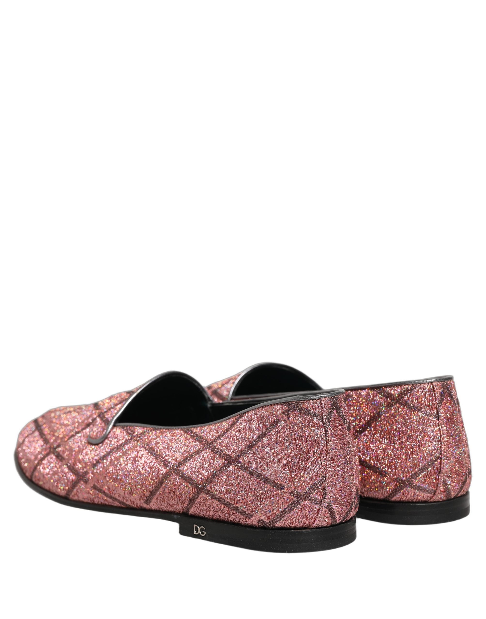 Dolce & Gabbana Pink Check Glitter Lurex Logo Loafers Men's Shoes