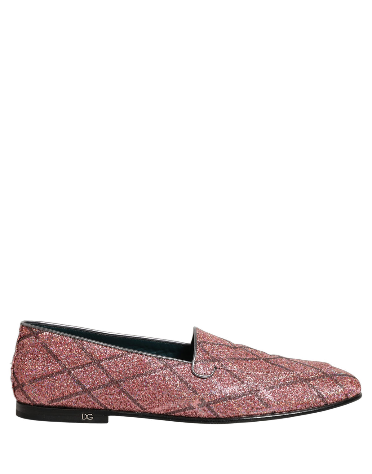 Dolce & Gabbana Pink Check Glitter Lurex Logo Loafers Men's Shoes