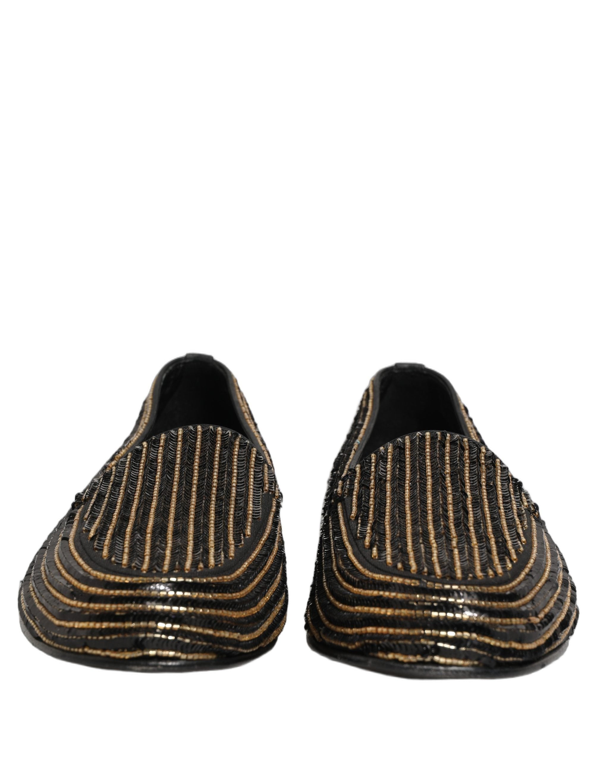 Dolce & Gabbana Black Gold Sequined Men Dress Loafers Men's Shoes