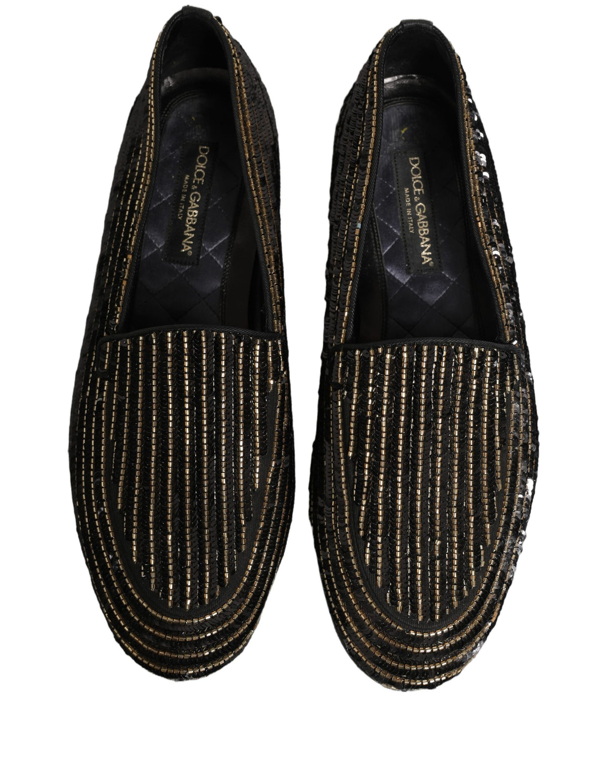 Dolce & Gabbana Black Gold Sequined Men Dress Loafers Men's Shoes