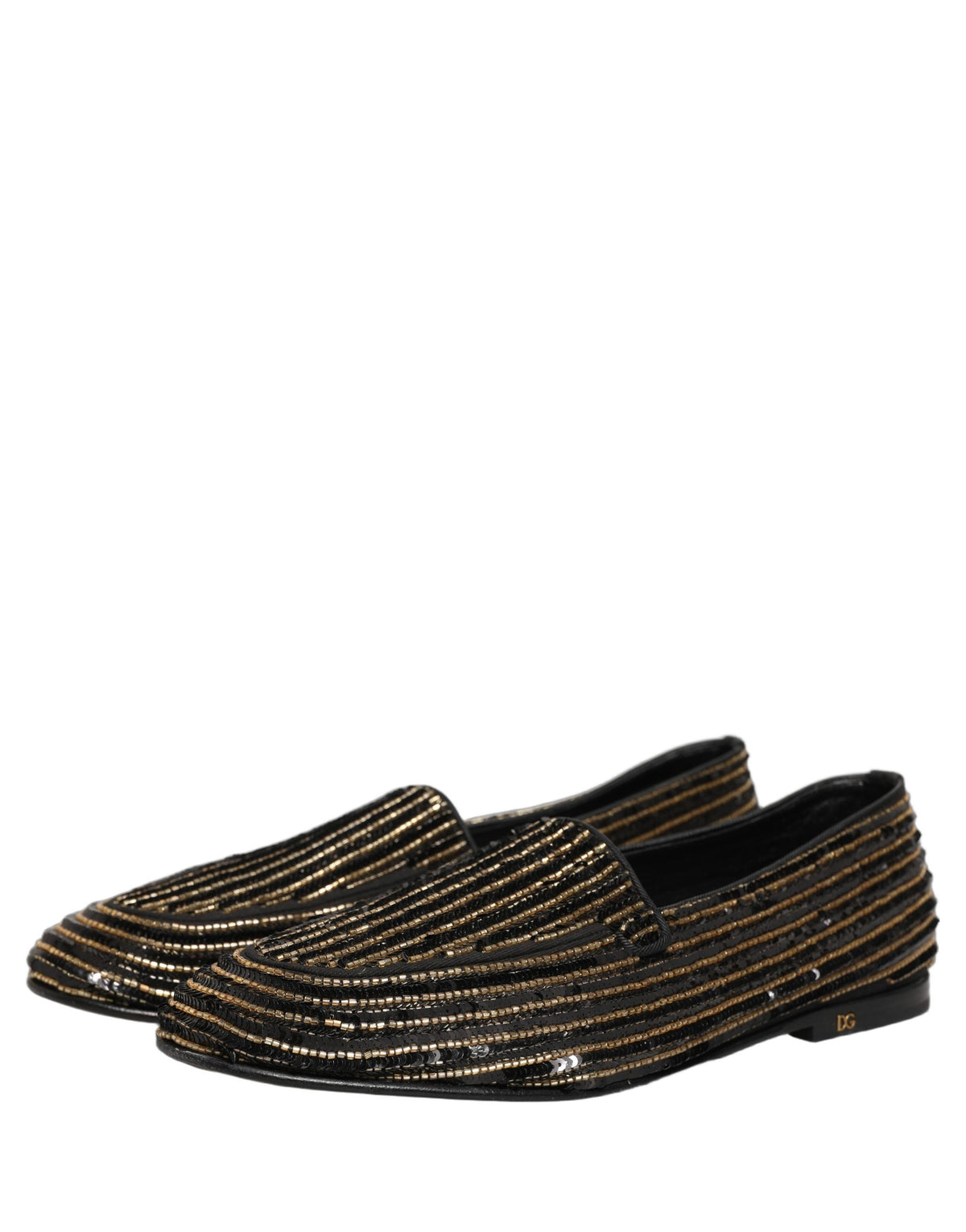Dolce & Gabbana Black Gold Sequined Men Dress Loafers Men's Shoes