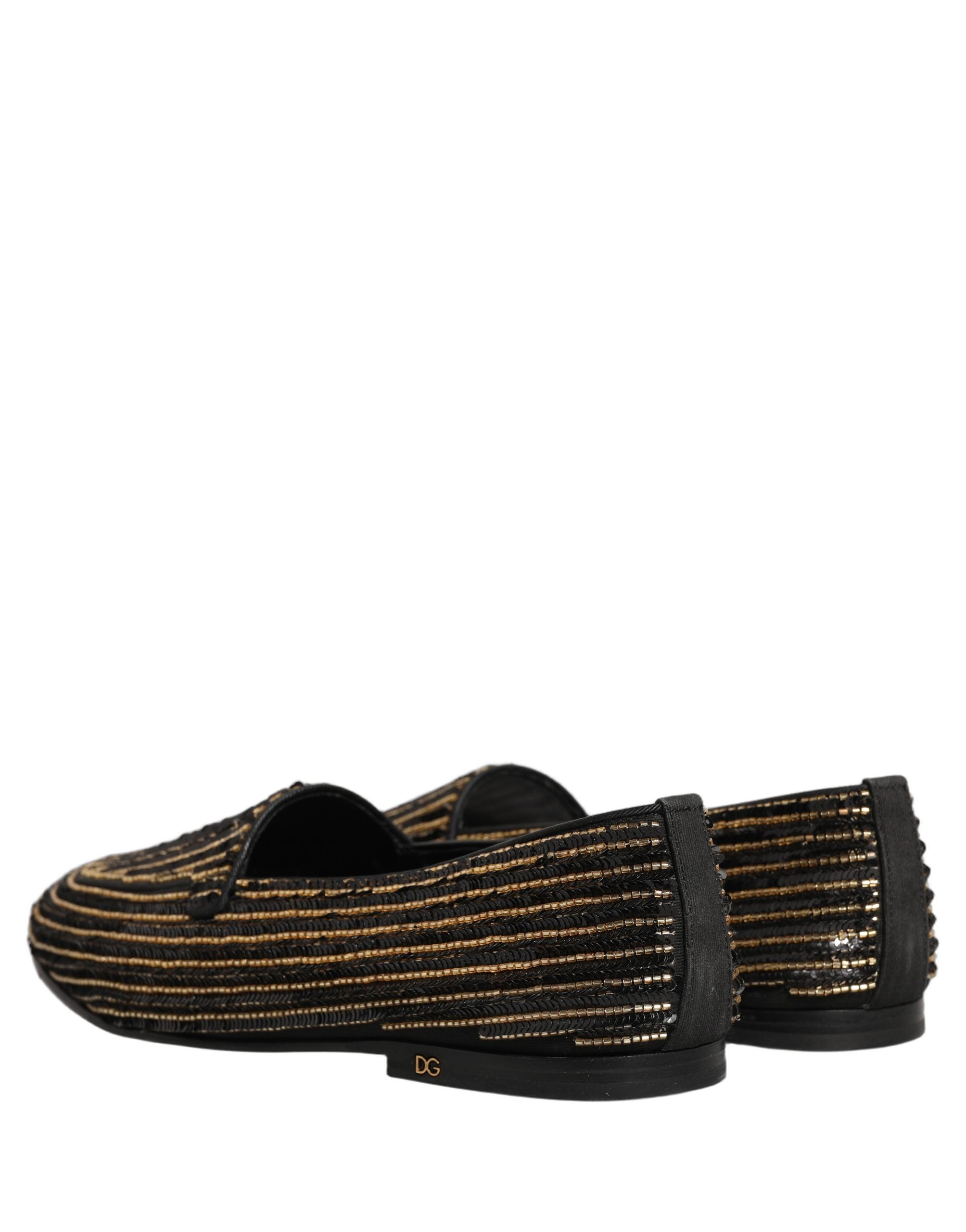 Dolce & Gabbana Black Gold Sequined Men Dress Loafers Men's Shoes