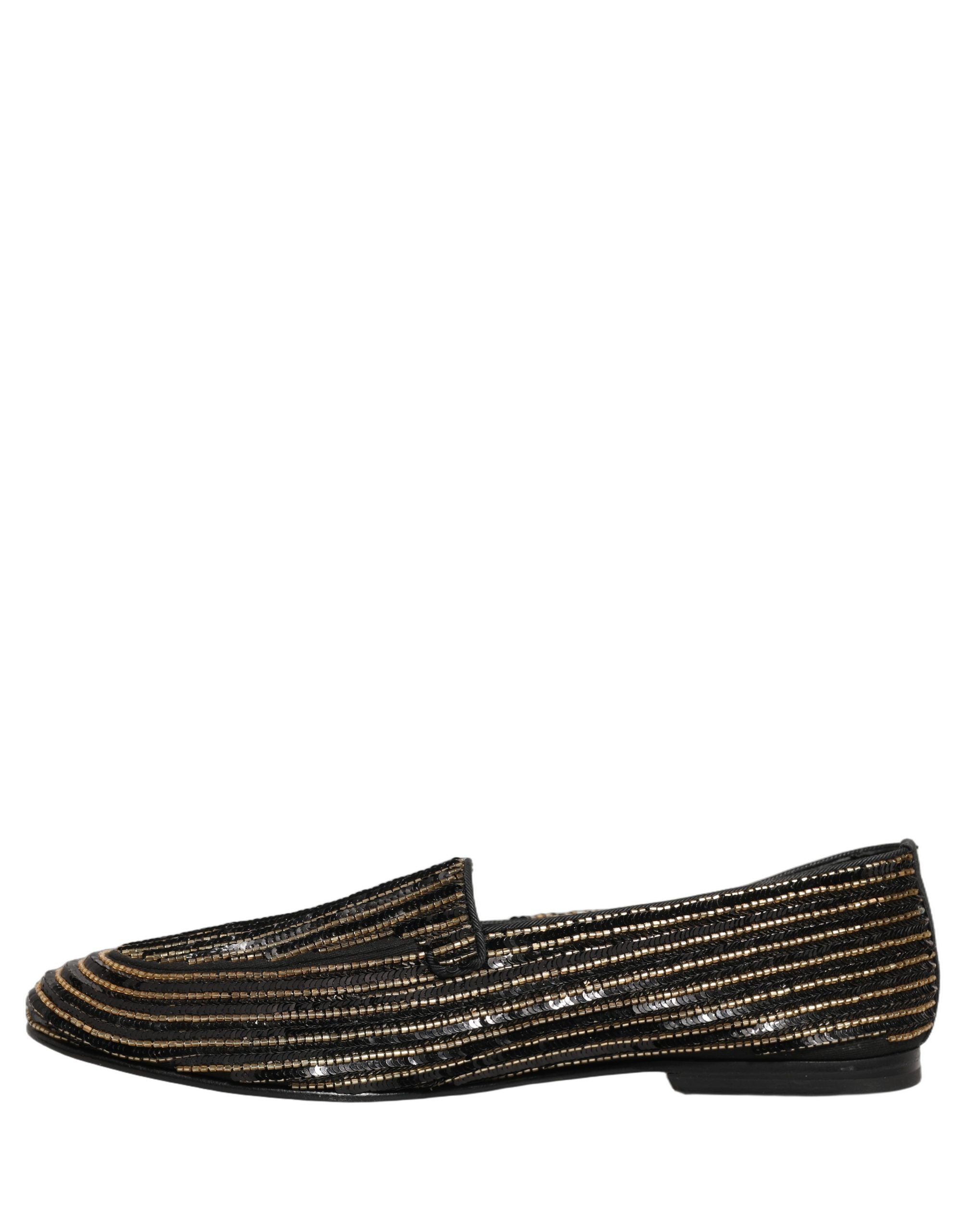 Dolce & Gabbana Black Gold Sequined Men Dress Loafers Men's Shoes