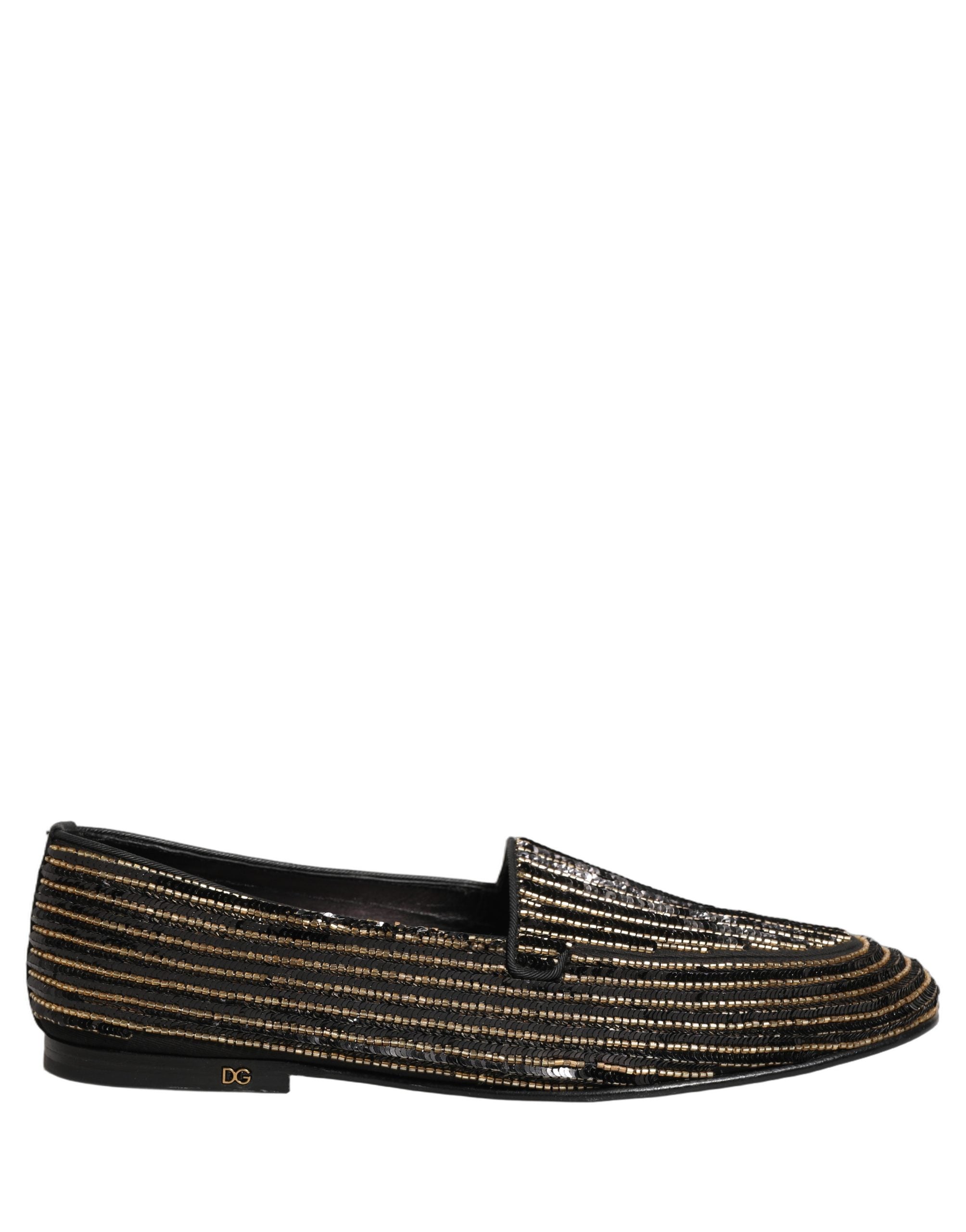 Dolce & Gabbana Black Gold Sequined Men Dress Loafers Men's Shoes