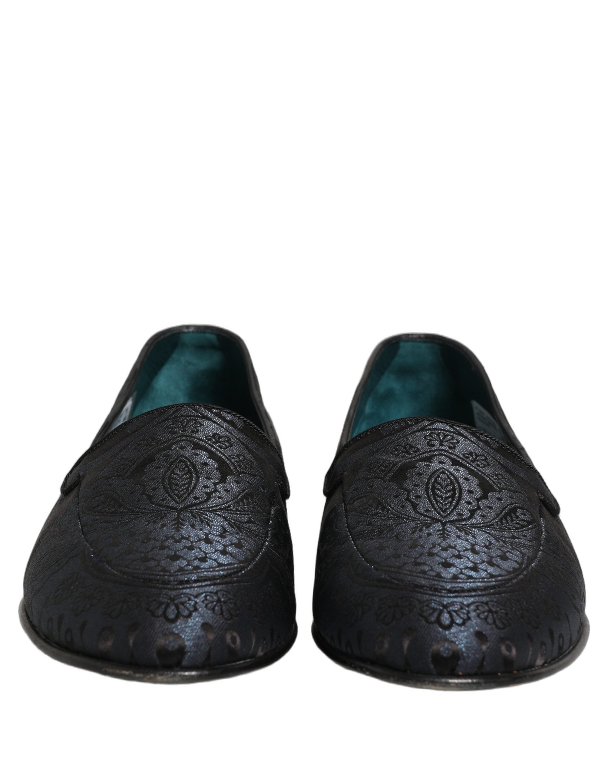 Dolce & Gabbana Blue Jacquard Leather Slip On Loafers Men's Shoes