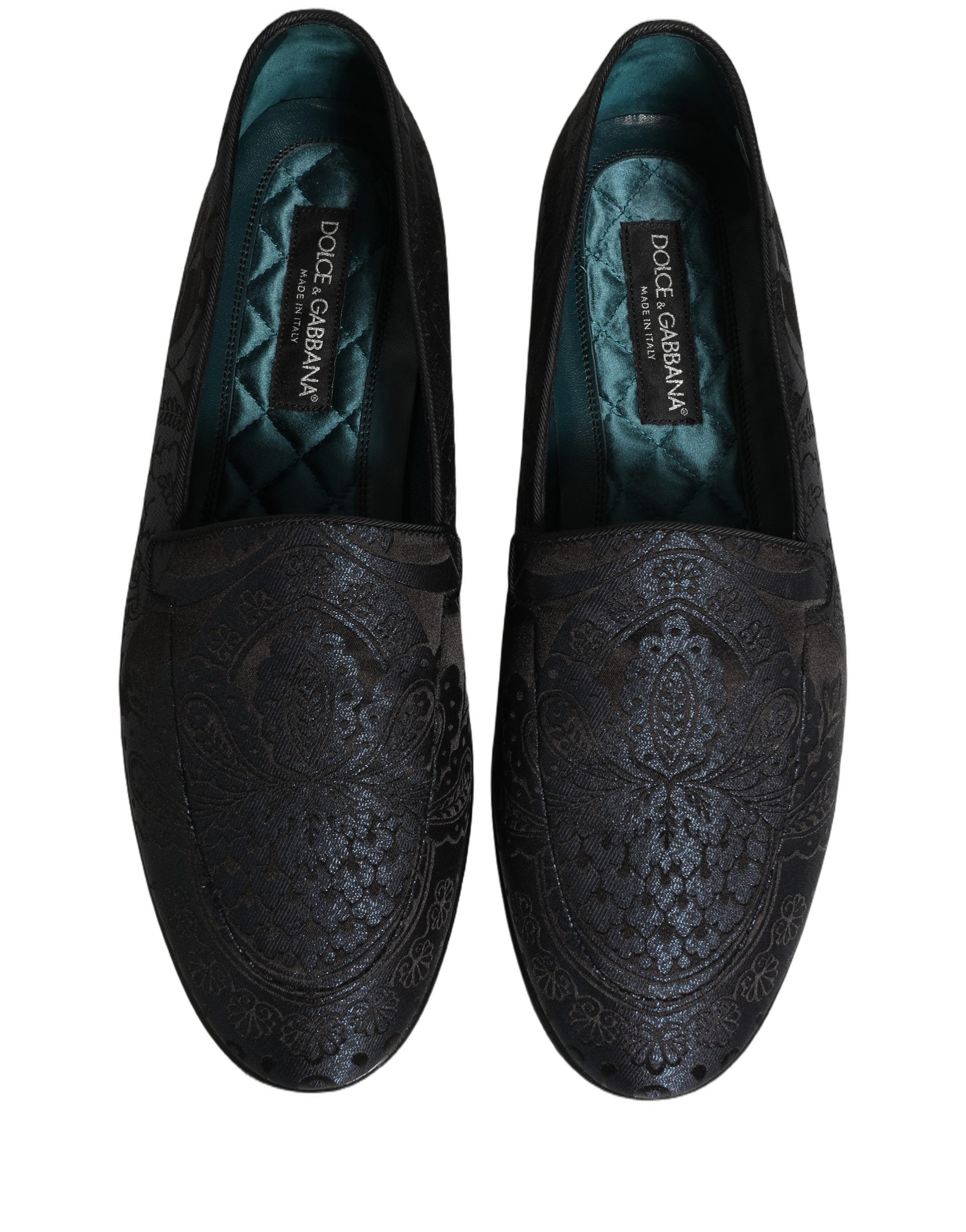 Dolce & Gabbana Blue Jacquard Leather Slip On Loafers Men's Shoes