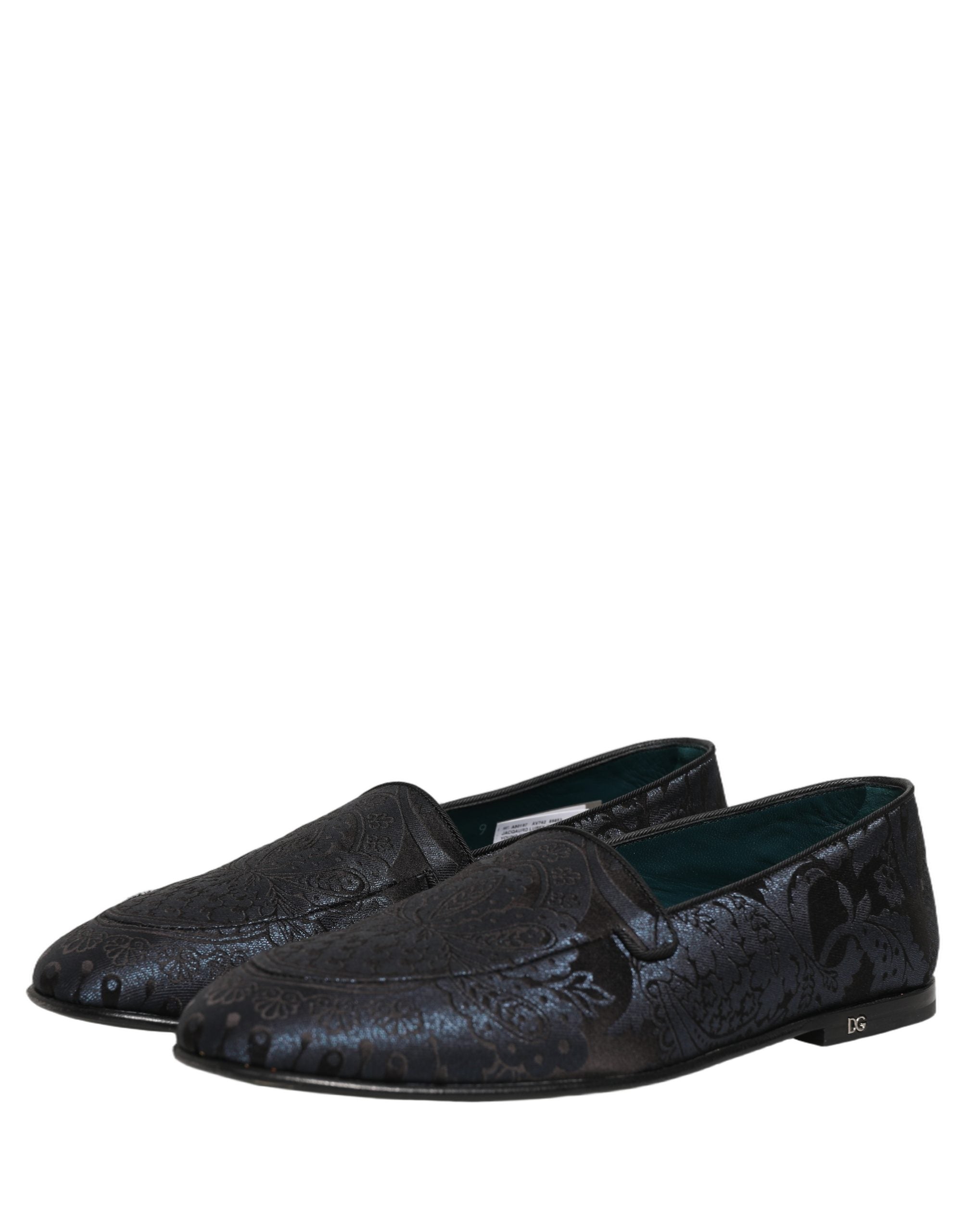 Dolce & Gabbana Blue Jacquard Leather Slip On Loafers Men's Shoes