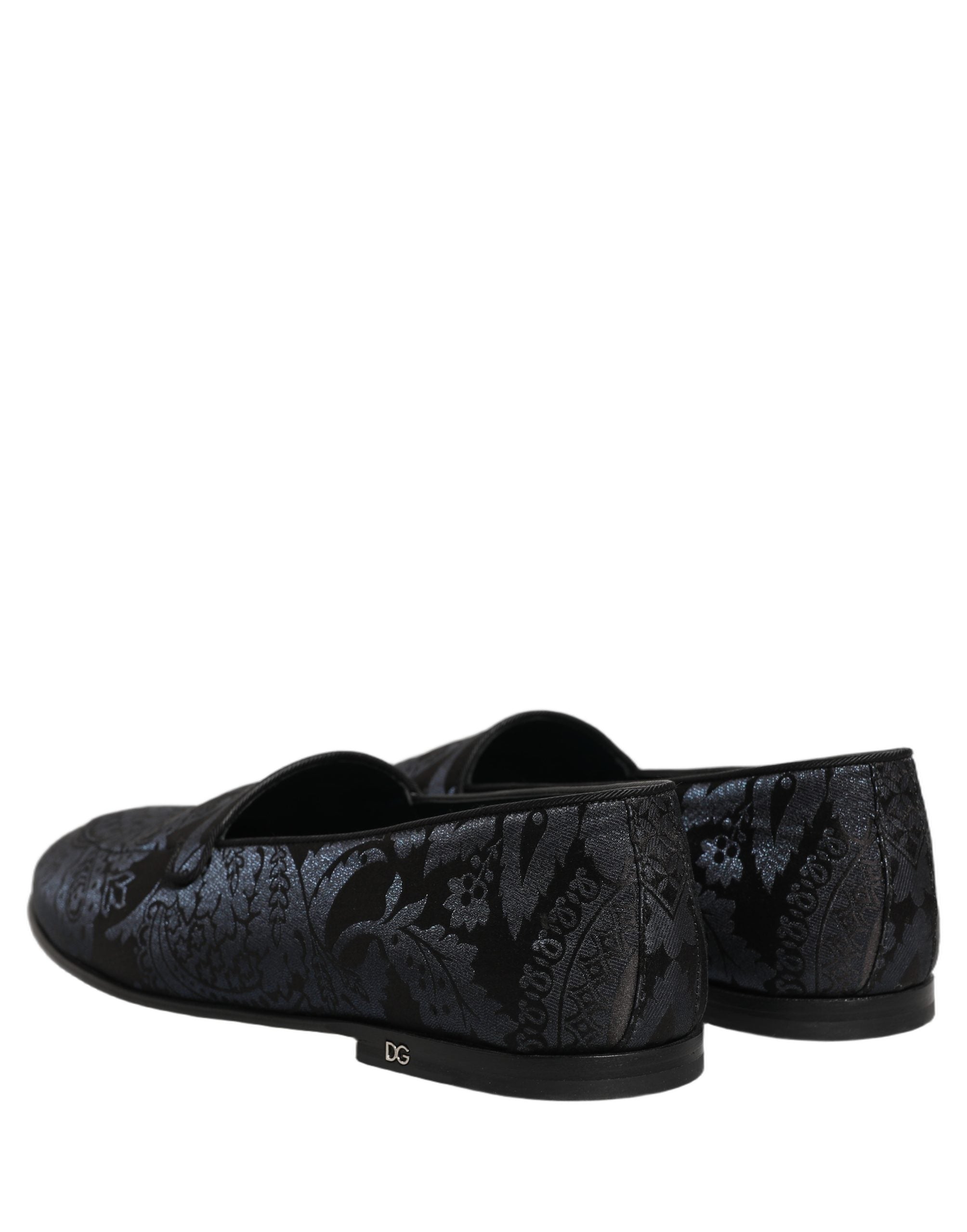 Dolce & Gabbana Blue Jacquard Leather Slip On Loafers Men's Shoes