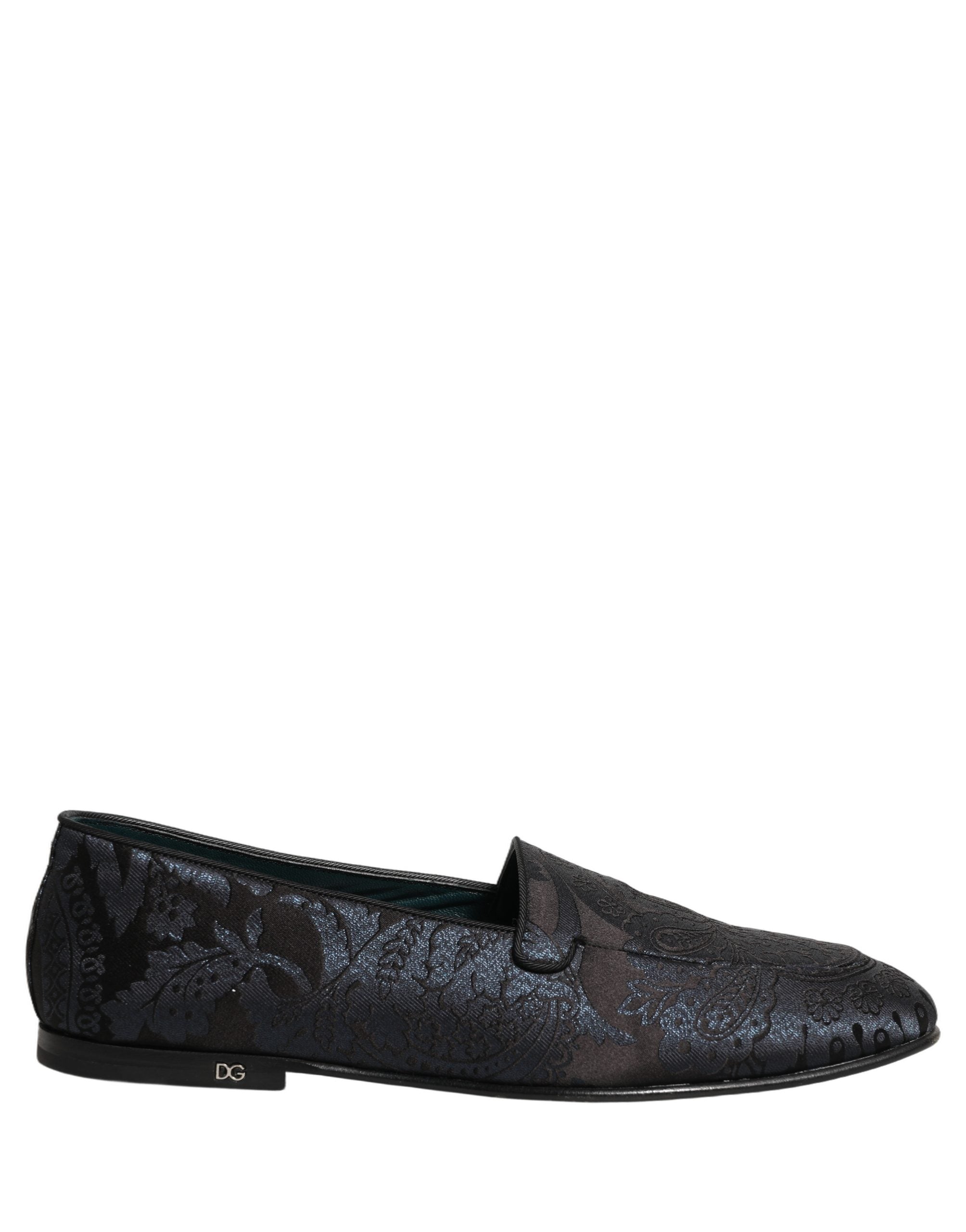 Dolce & Gabbana Silver Jacquard Leather Slip On Loafers Men's Shoes