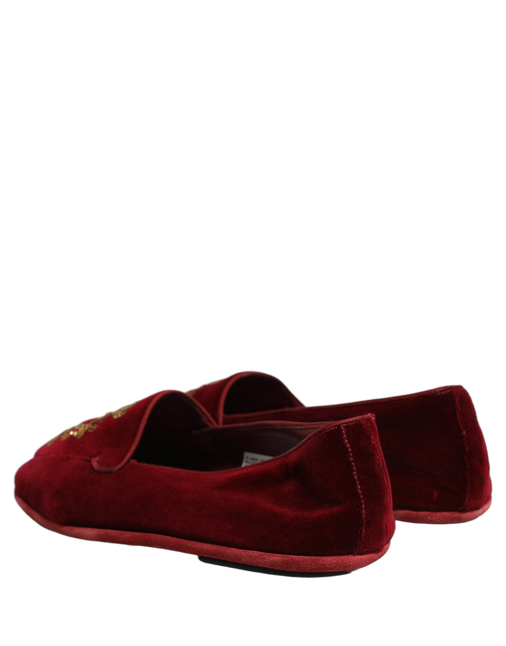Dolce & Gabbana Maroon Velvet Crown Embroidery Loafers Men's Shoes