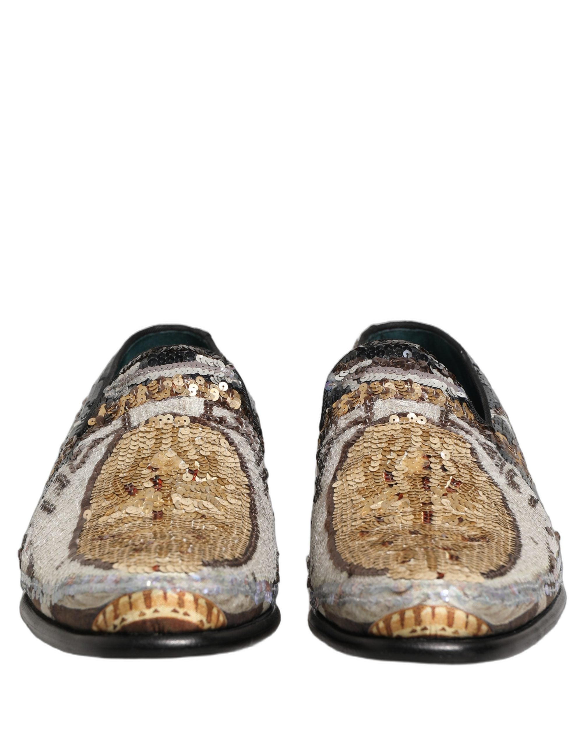 Dolce & Gabbana Multicolor Embroidered Sequin Loafers Men's Shoes