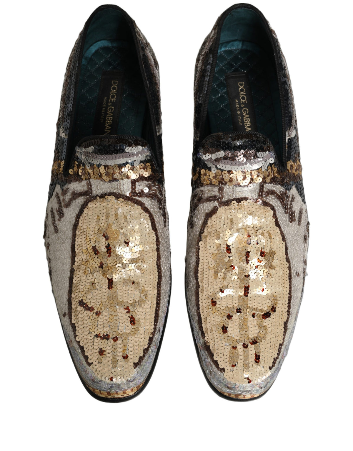 Dolce & Gabbana Multicolor Embroidered Sequin Loafers Men's Shoes