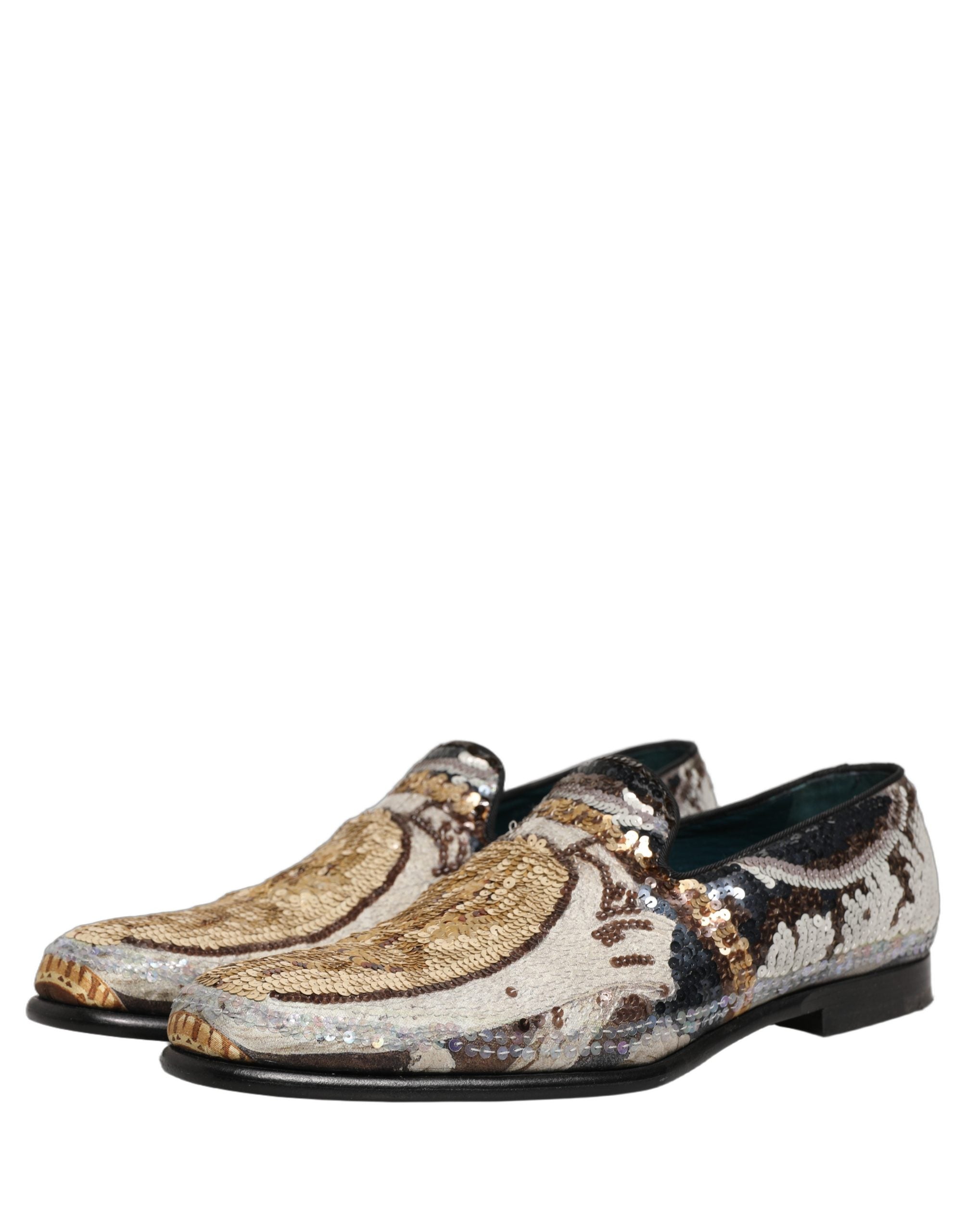 Dolce & Gabbana Multicolor Embroidered Sequin Loafers Men's Shoes