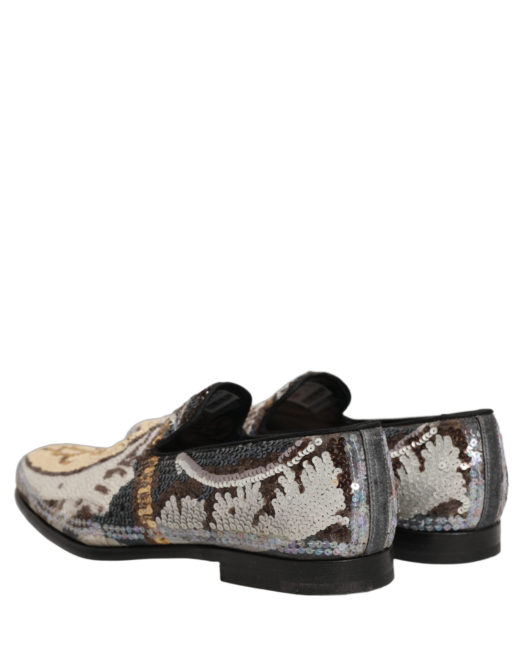 Dolce & Gabbana Multicolor Embroidered Sequin Loafers Men's Shoes