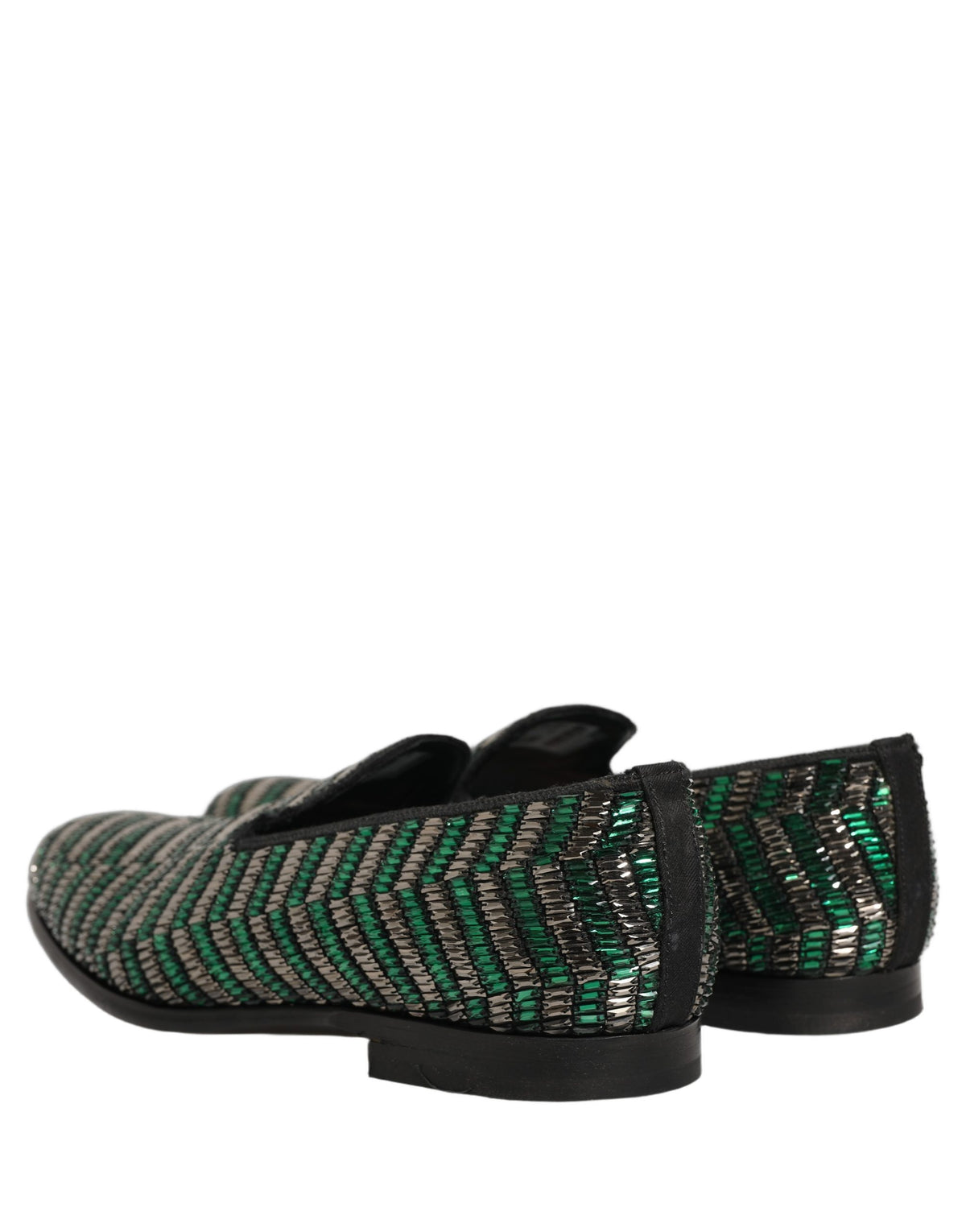 Dolce & Gabbana Silver Green Embellished Dress Loafers Men's Shoes