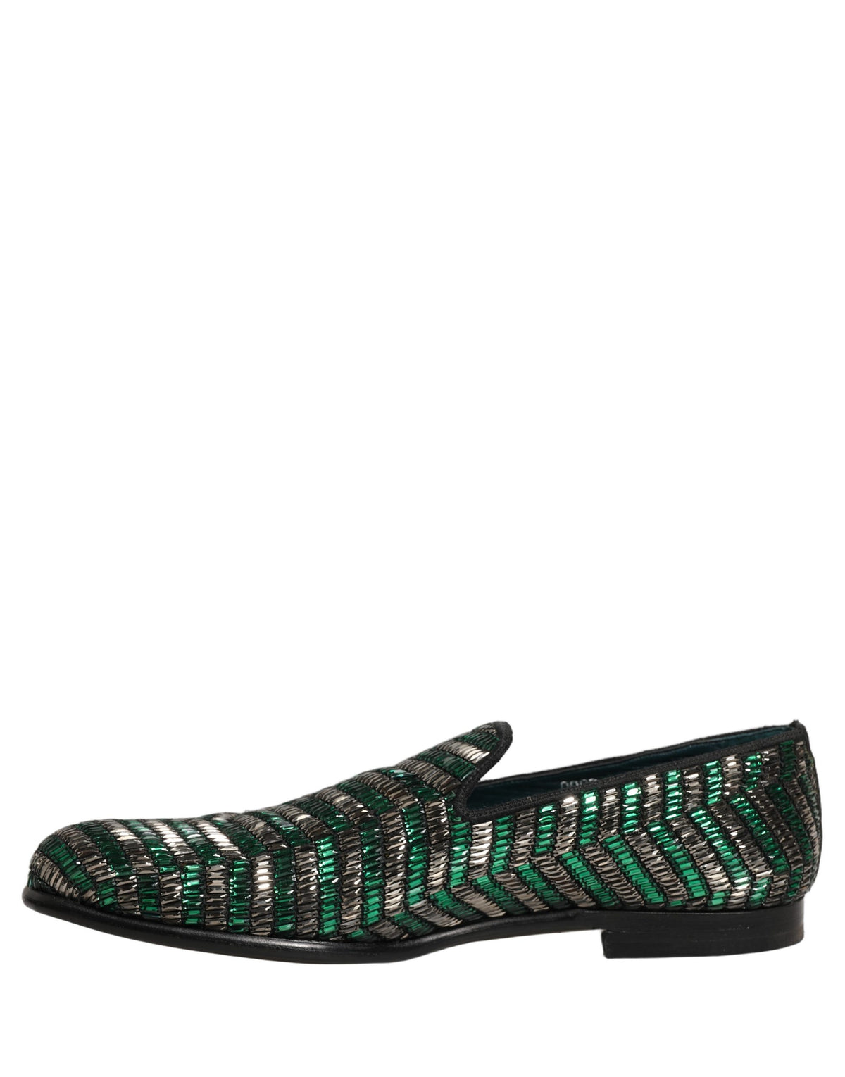 Dolce & Gabbana Silver Green Embellished Dress Loafers Men's Shoes