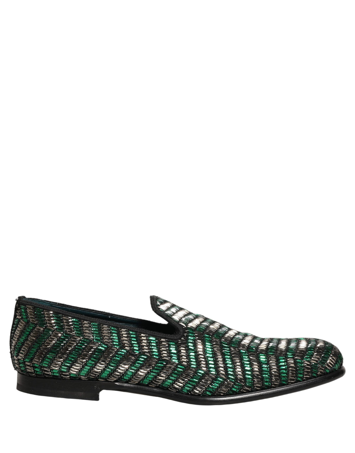 Dolce & Gabbana Silver Green Embellished Dress Loafers Men's Shoes