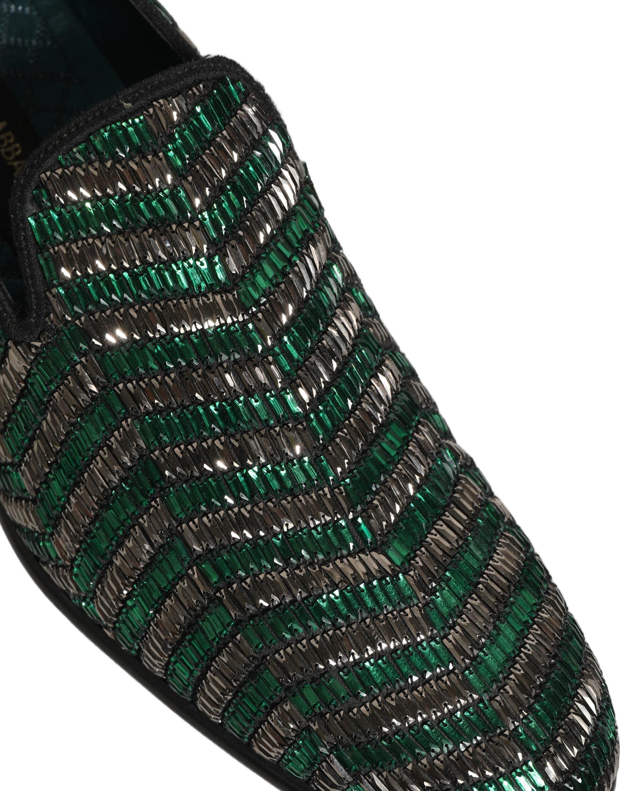 Dolce & Gabbana Silver Green Embellished Dress Loafers Men's Shoes