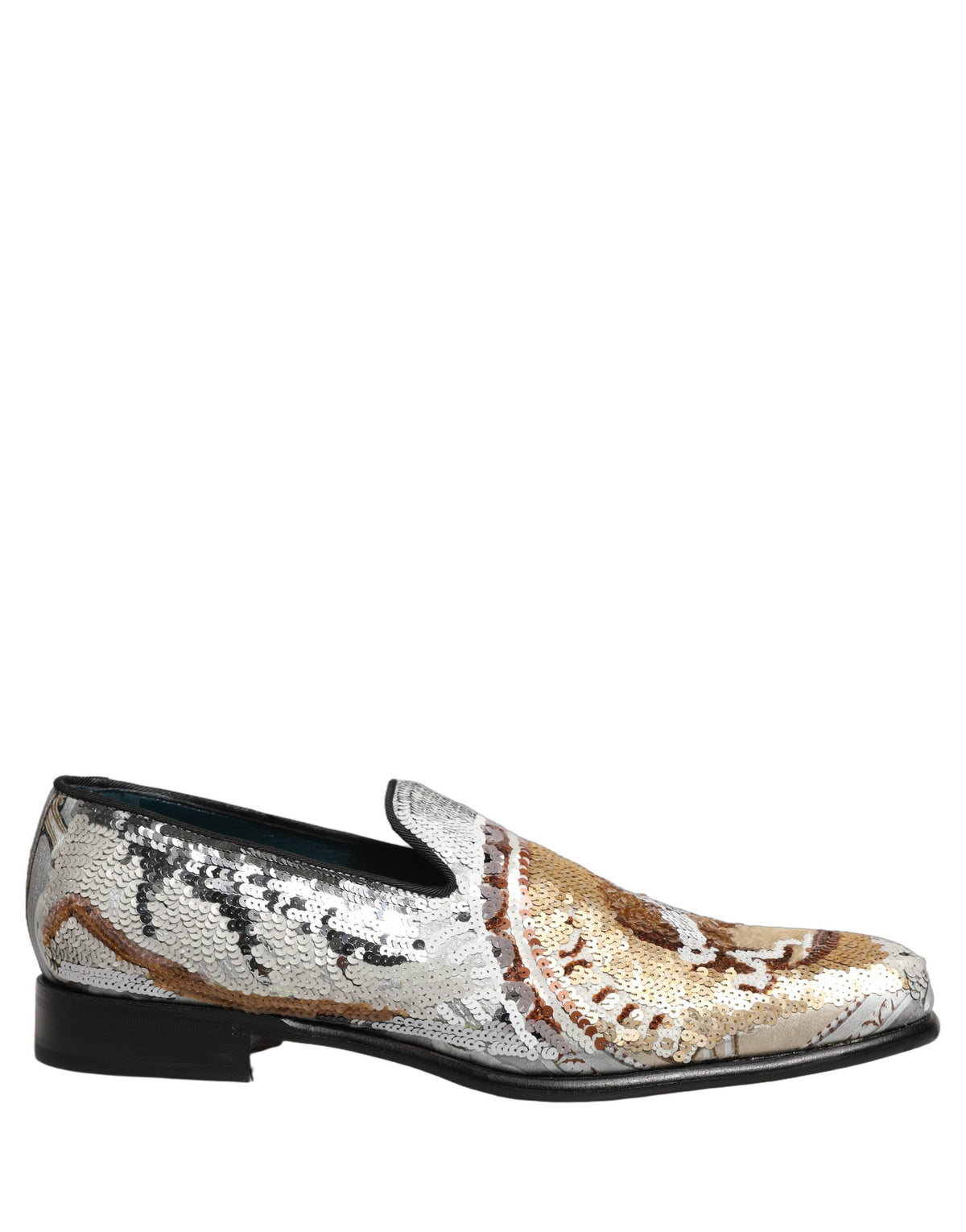 Dolce & Gabbana White Gold Sequined Slip On Loafers Men's Shoes