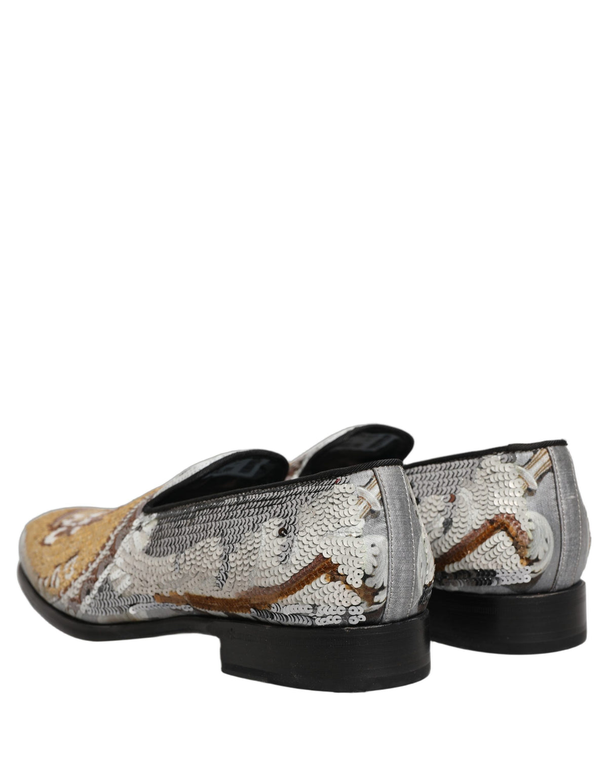 Dolce & Gabbana White Gold Sequined Slip On Loafers Men's Shoes