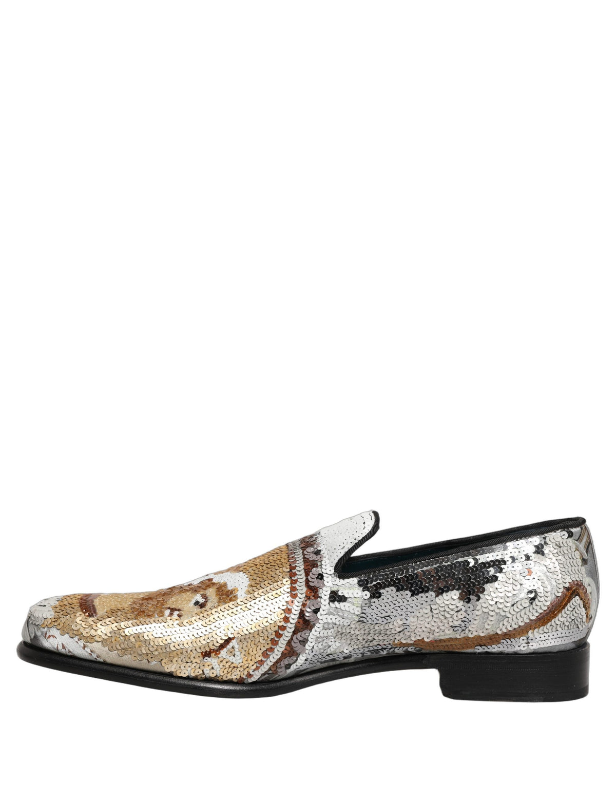 Dolce & Gabbana White Gold Sequined Slip On Loafers Men's Shoes