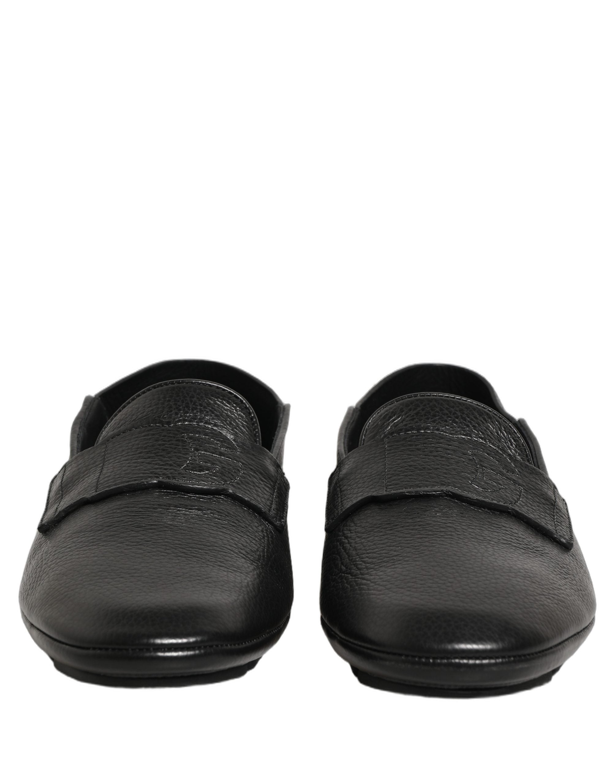 Dolce & Gabbana Black Deerskin Leather Driver Loafers Men's Shoes