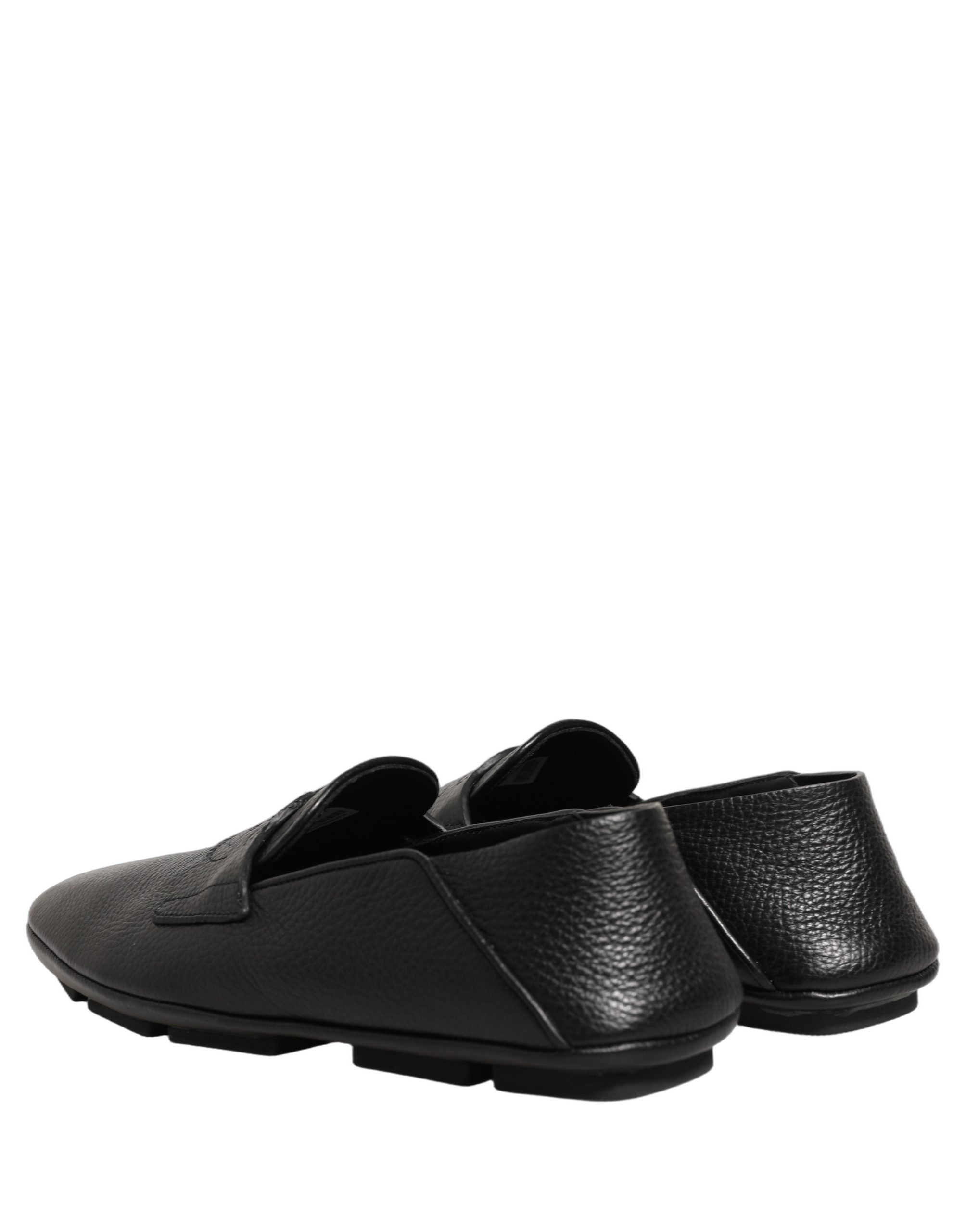Dolce & Gabbana Black Deerskin Leather Driver Loafers Men's Shoes