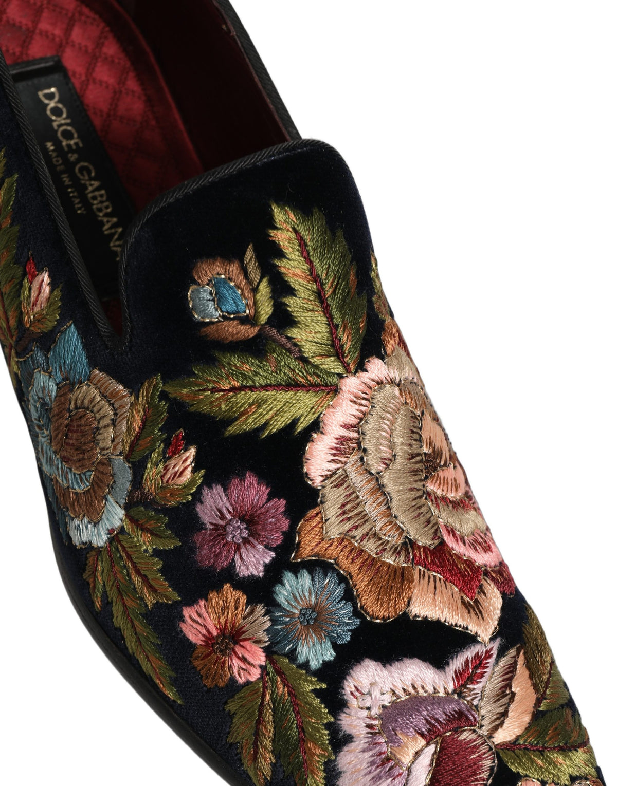 Dolce & Gabbana Black Velvet Floral Embroidery Loafers Men's Shoes