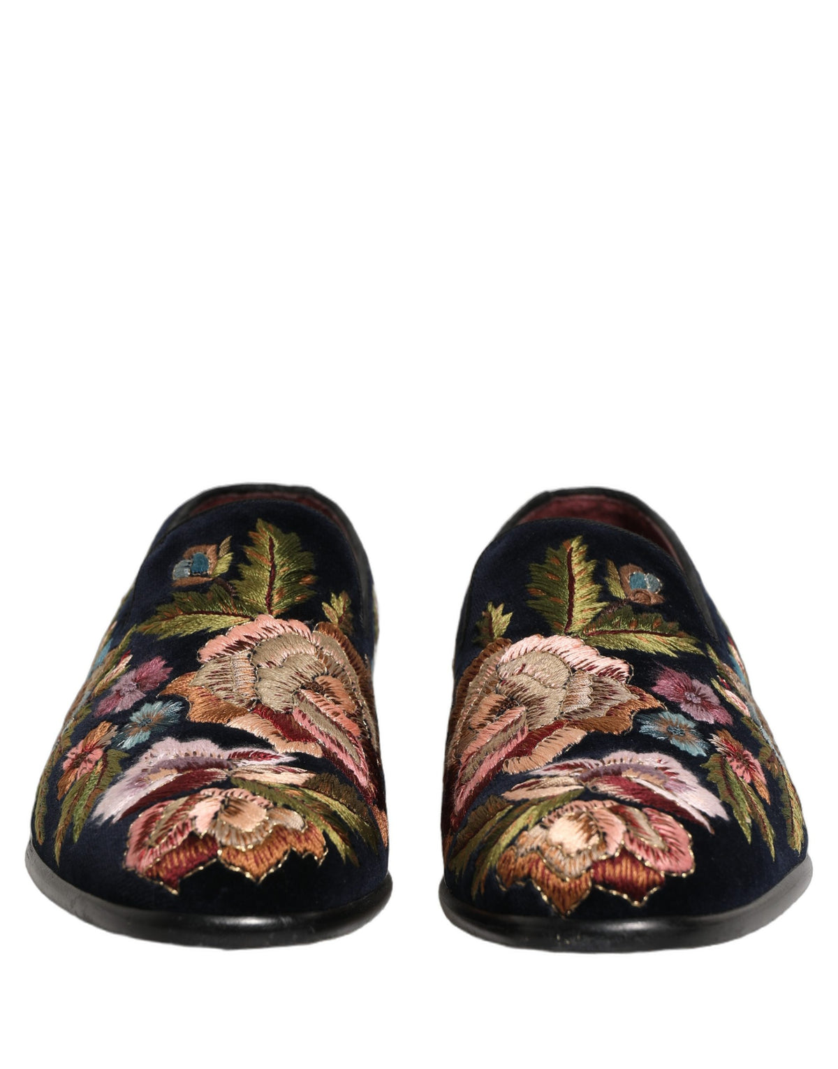 Dolce & Gabbana Black Velvet Floral Embroidery Loafers Men's Shoes