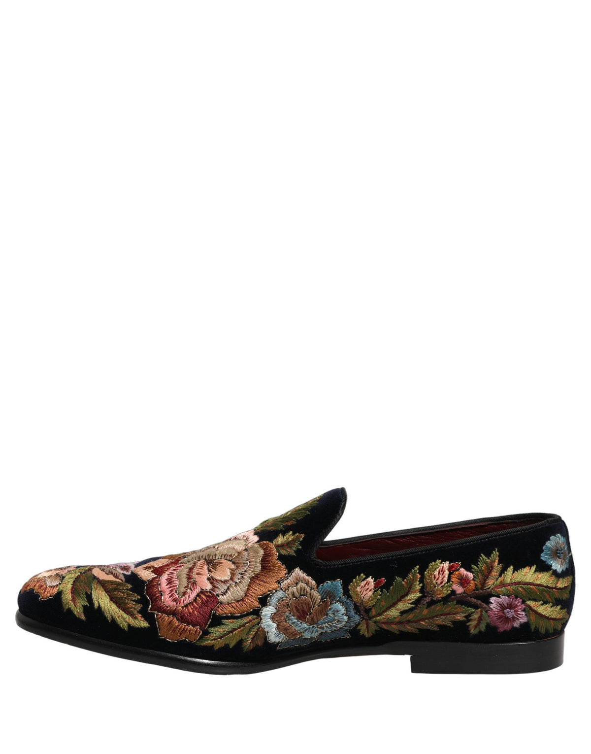 Dolce & Gabbana Black Velvet Floral Embroidery Loafers Men's Shoes