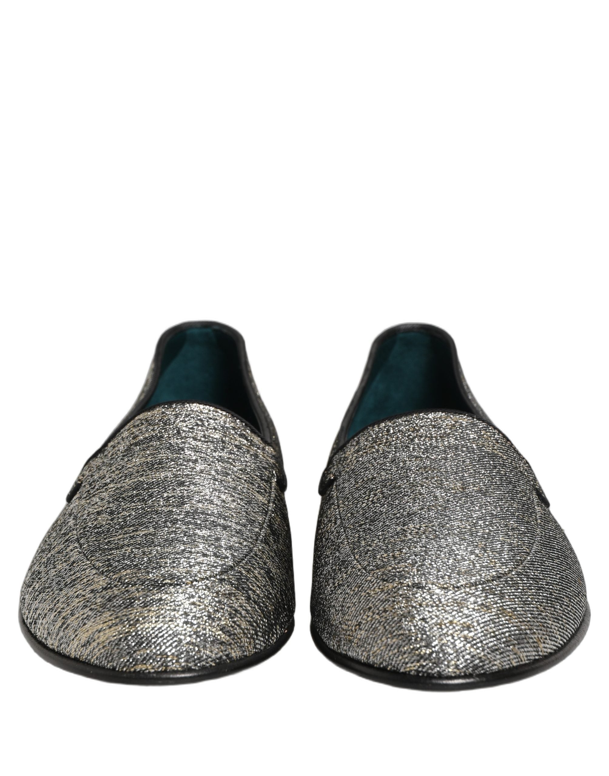 Dolce & Gabbana Gray Glitter Lurex DG Logo Dress Loafers Men's Shoes