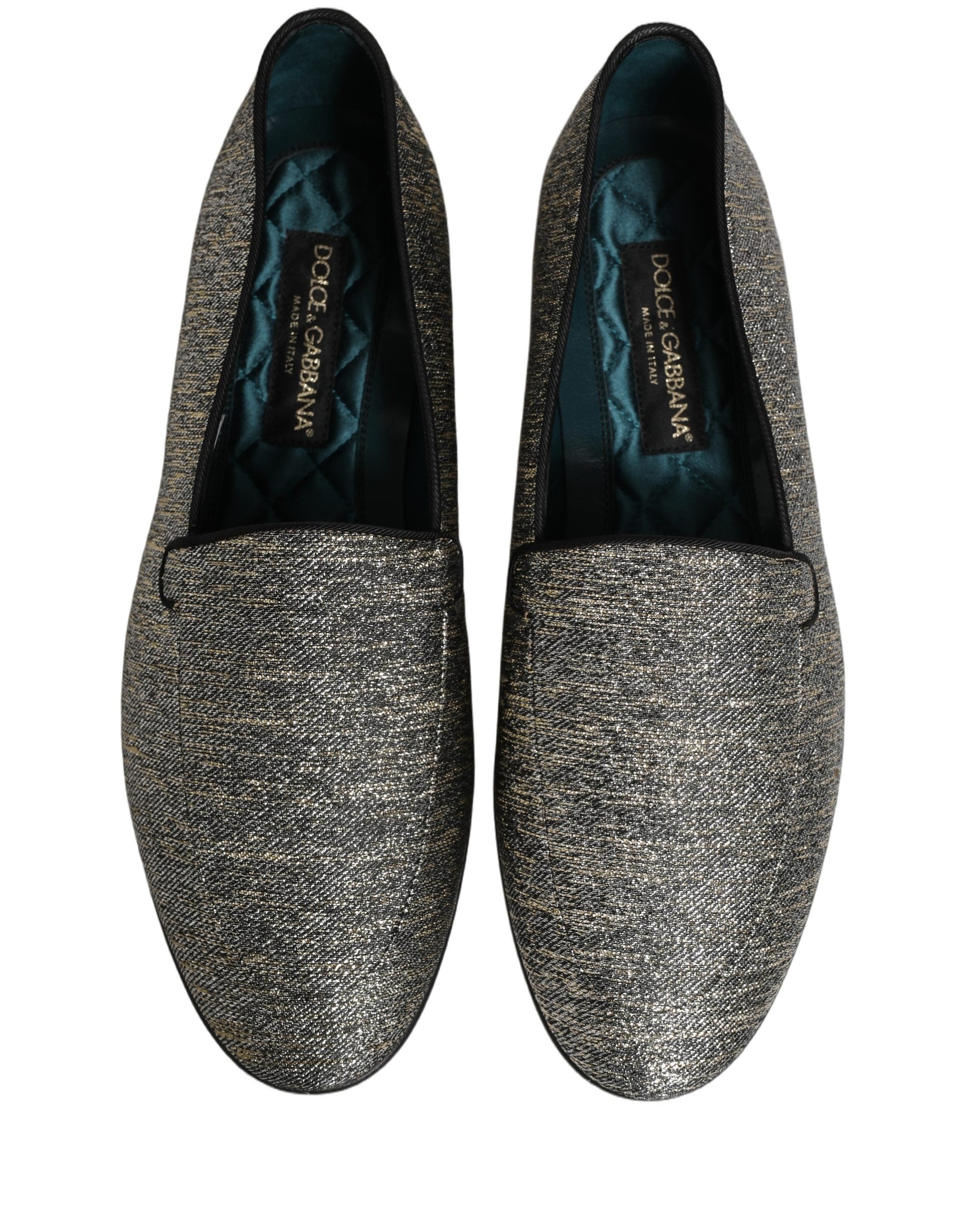 Dolce & Gabbana Gray Glitter Lurex DG Logo Dress Loafers Men's Shoes