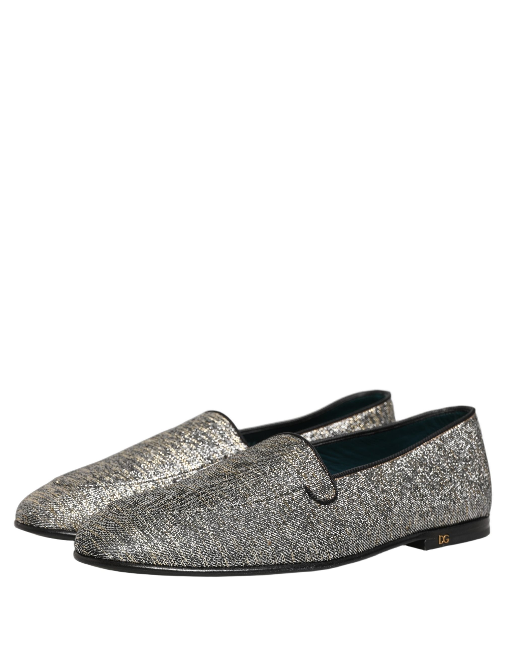 Dolce & Gabbana Gray Glitter Lurex DG Logo Dress Loafers Men's Shoes