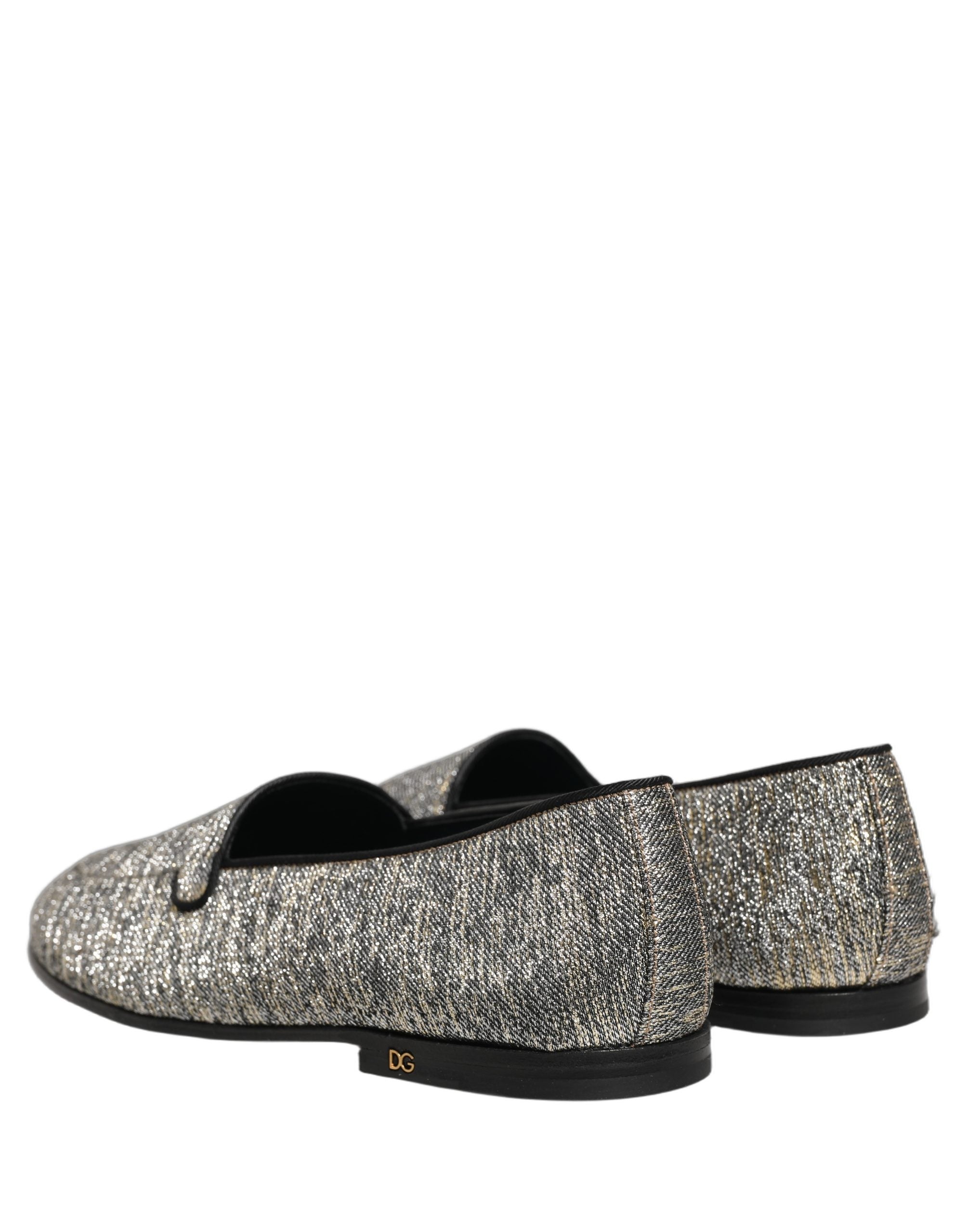 Dolce & Gabbana Gray Glitter Lurex DG Logo Dress Loafers Men's Shoes