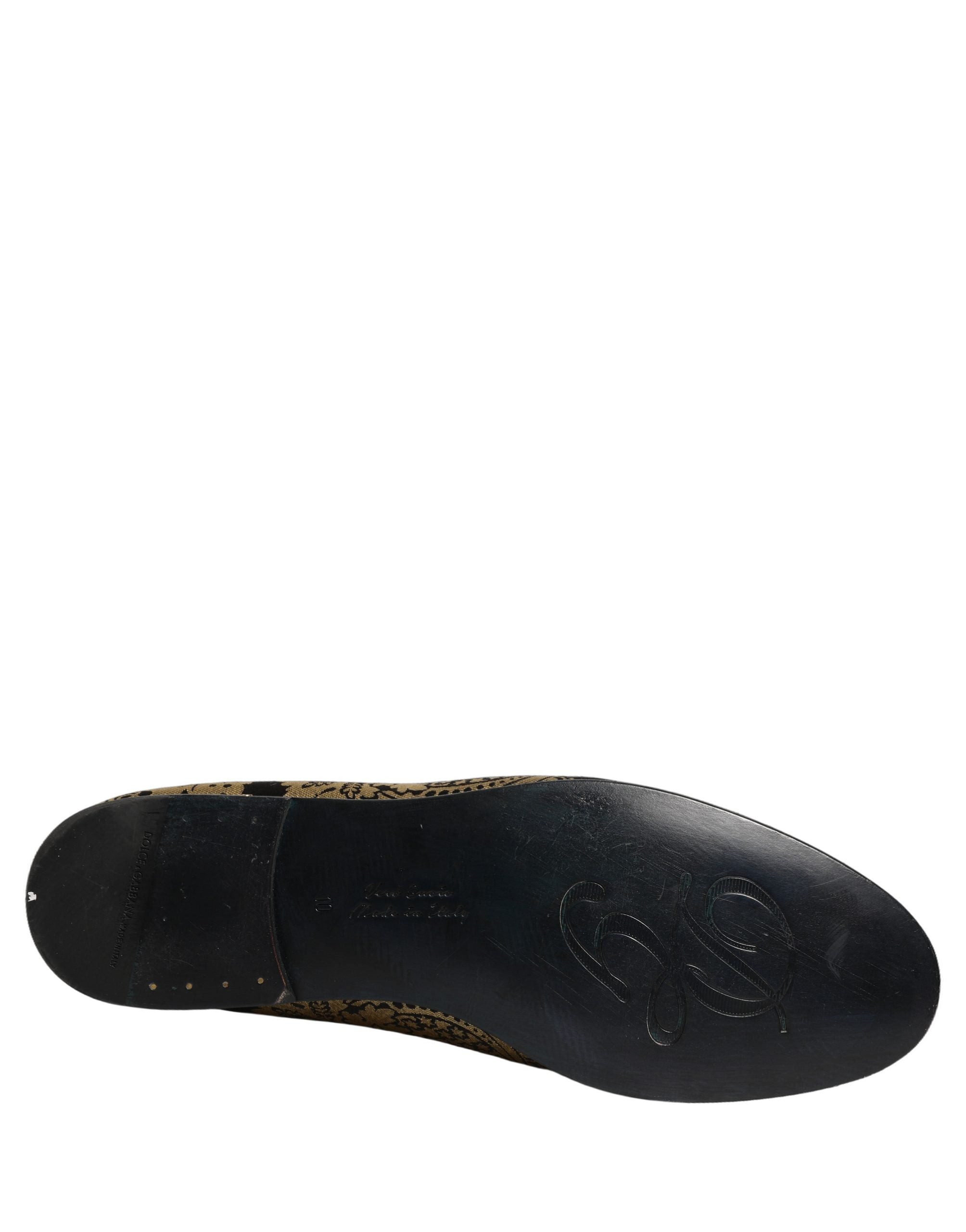 Dolce & Gabbana Gold Jacquard Leather Slip On Loafers Men's Shoes