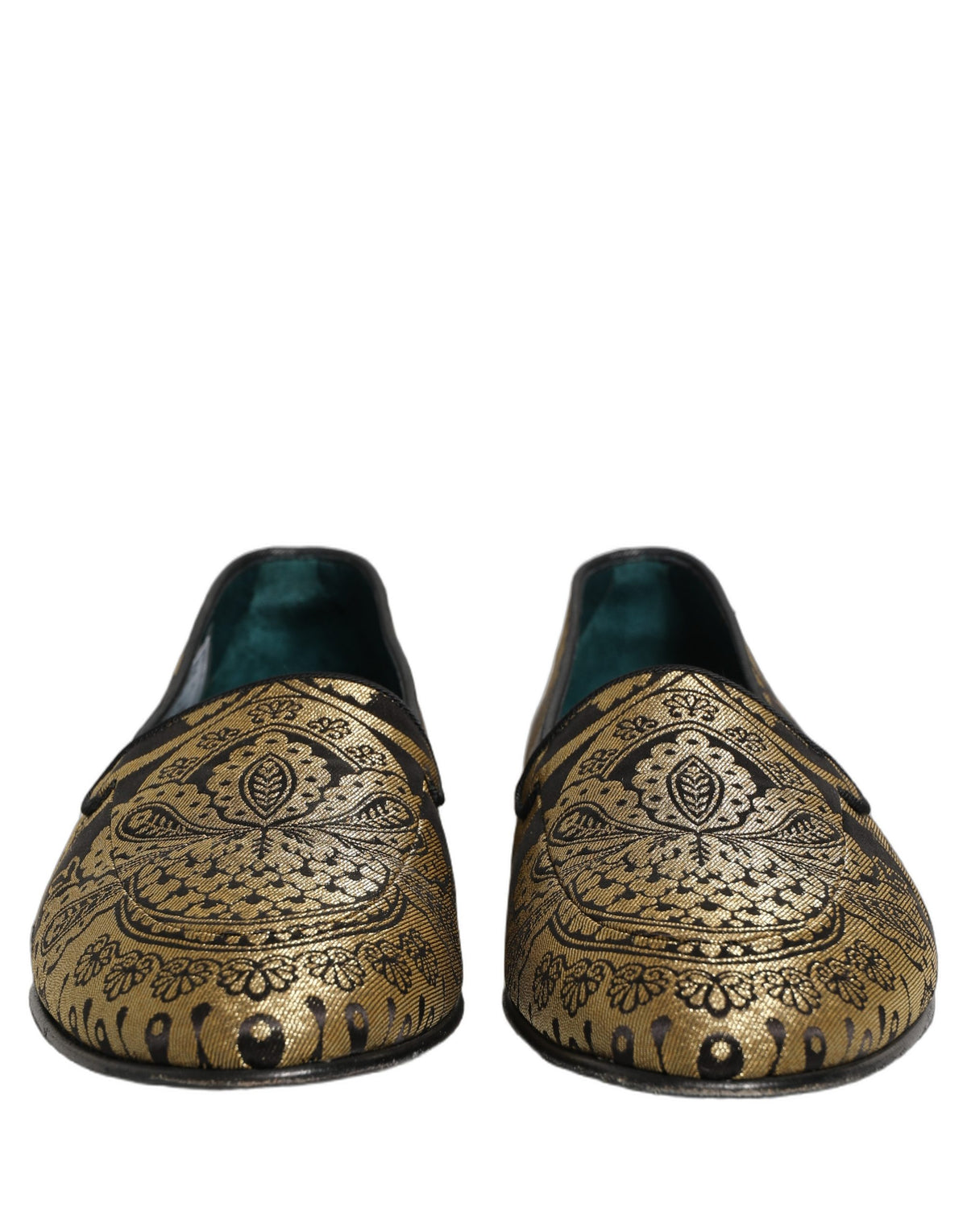 Dolce & Gabbana Gold Jacquard Leather Slip On Loafers Men's Shoes