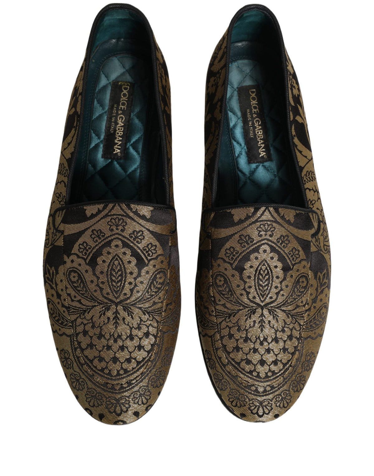 Dolce & Gabbana Gold Jacquard Leather Slip On Loafers Men's Shoes