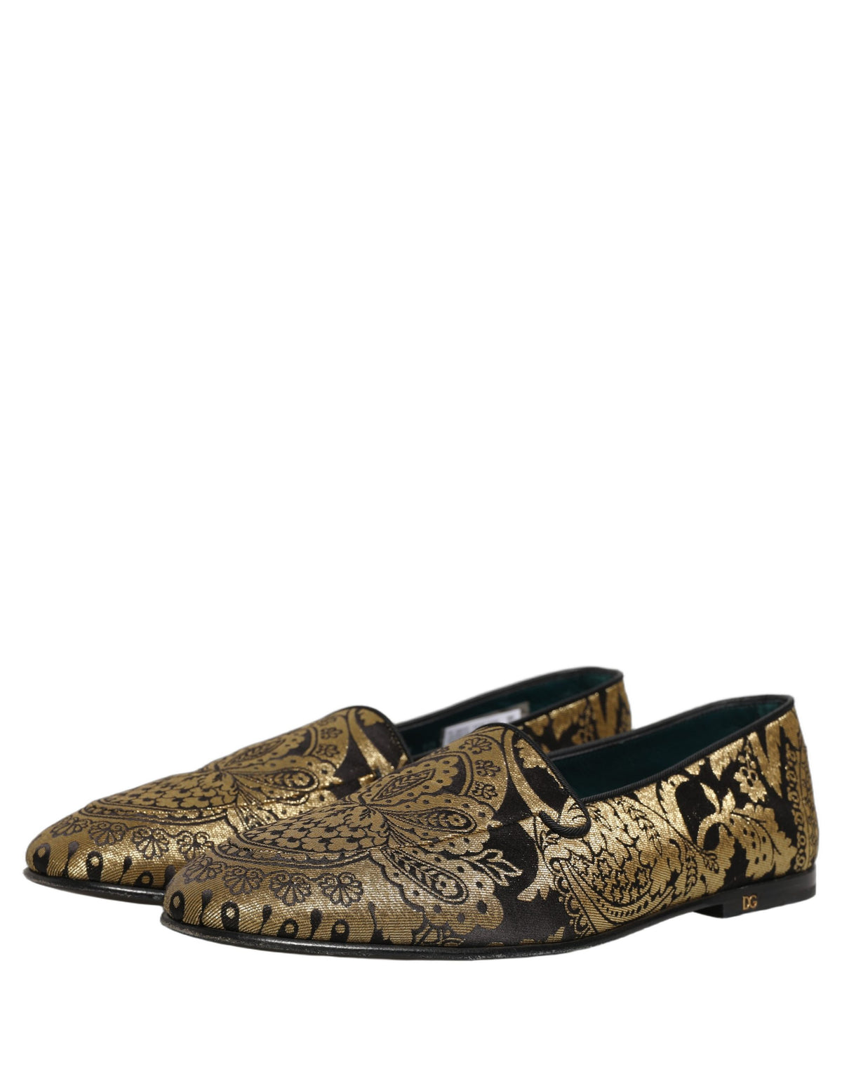 Dolce & Gabbana Gold Jacquard Leather Slip On Loafers Men's Shoes