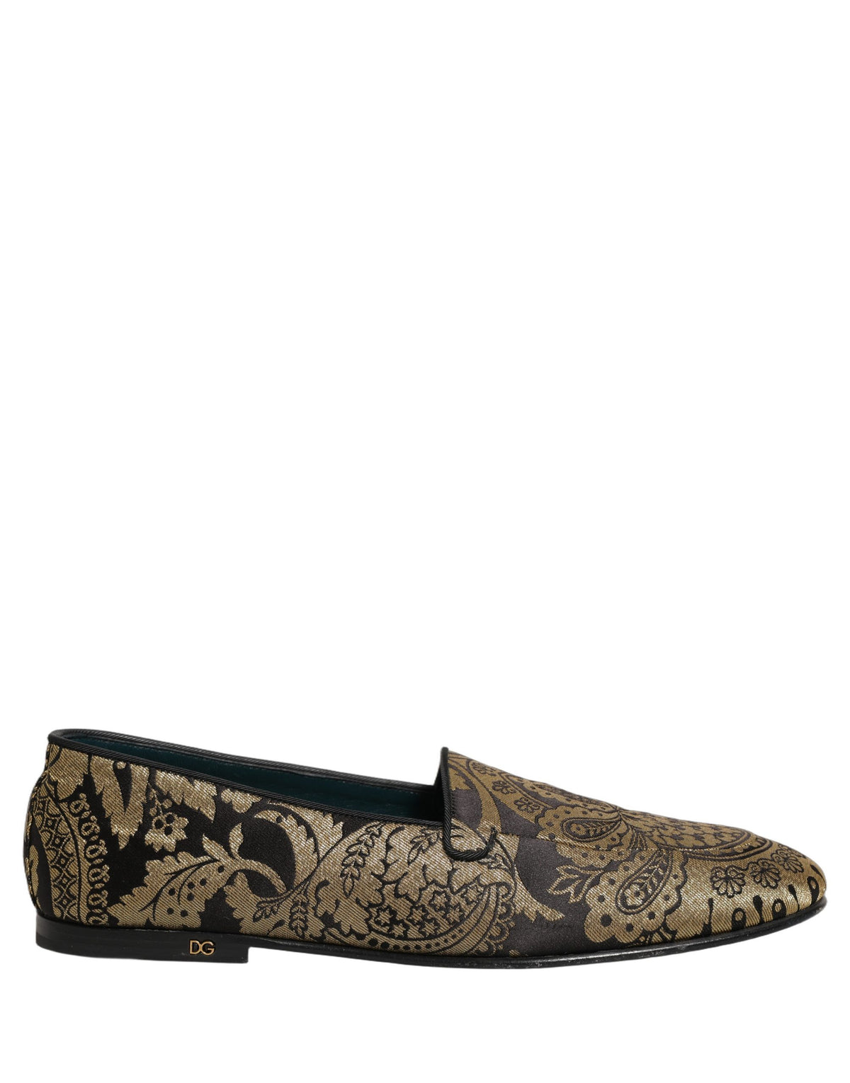 Dolce & Gabbana Gold Jacquard Leather Slip On Loafers Men's Shoes