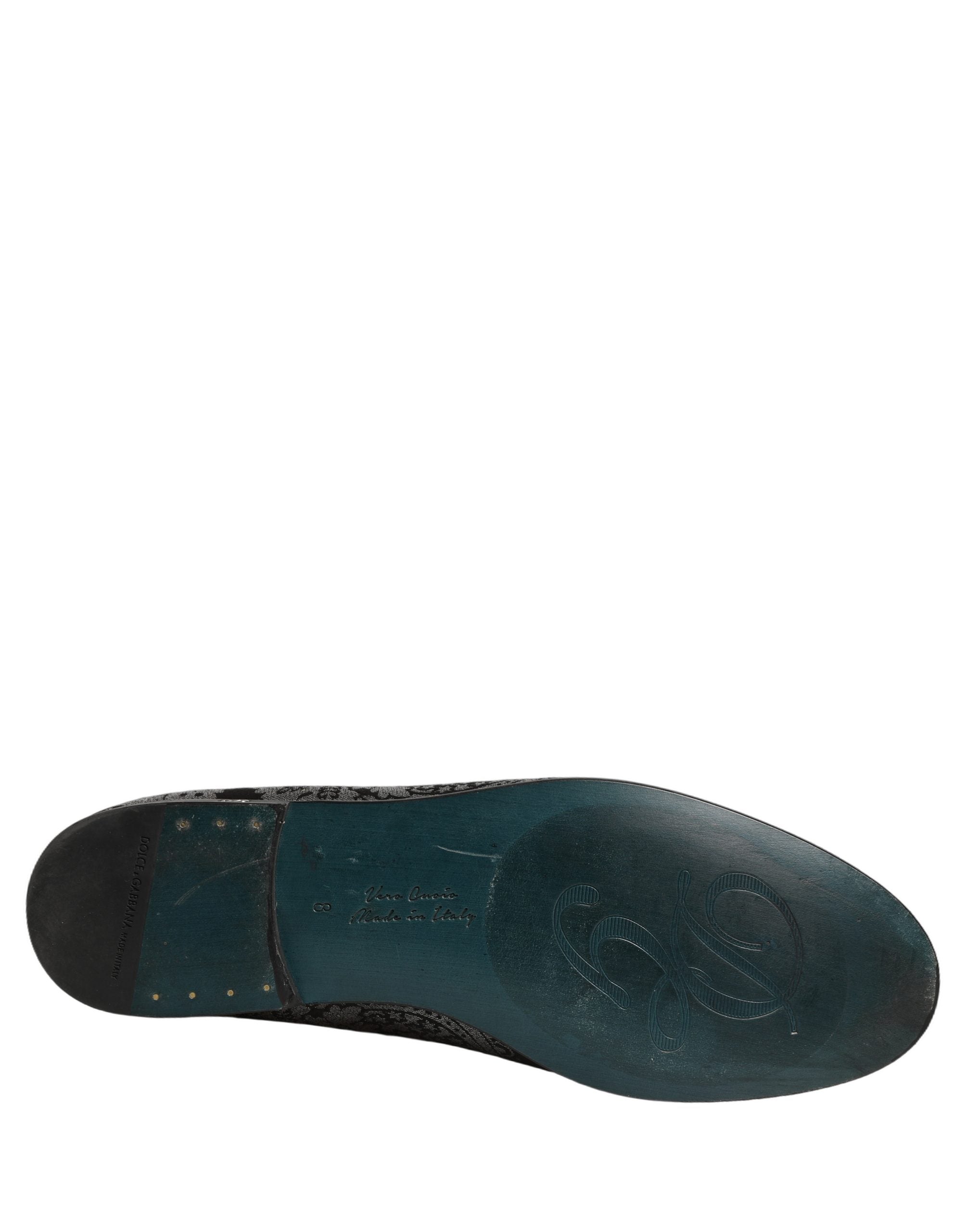 Dolce & Gabbana Silver Jacquard Leather Slip On Loafers Men's Shoes