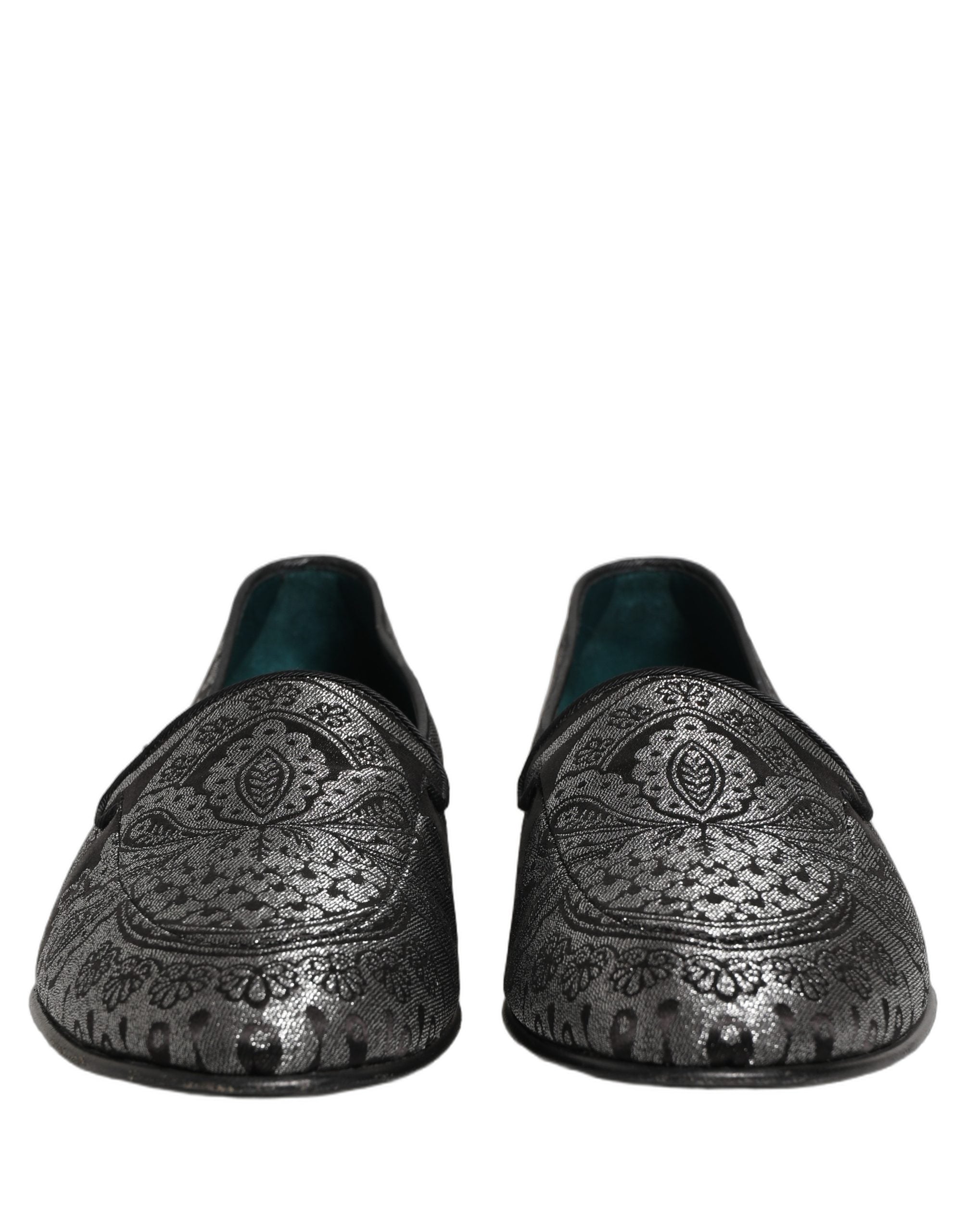 Dolce & Gabbana Silver Jacquard Leather Slip On Loafers Men's Shoes