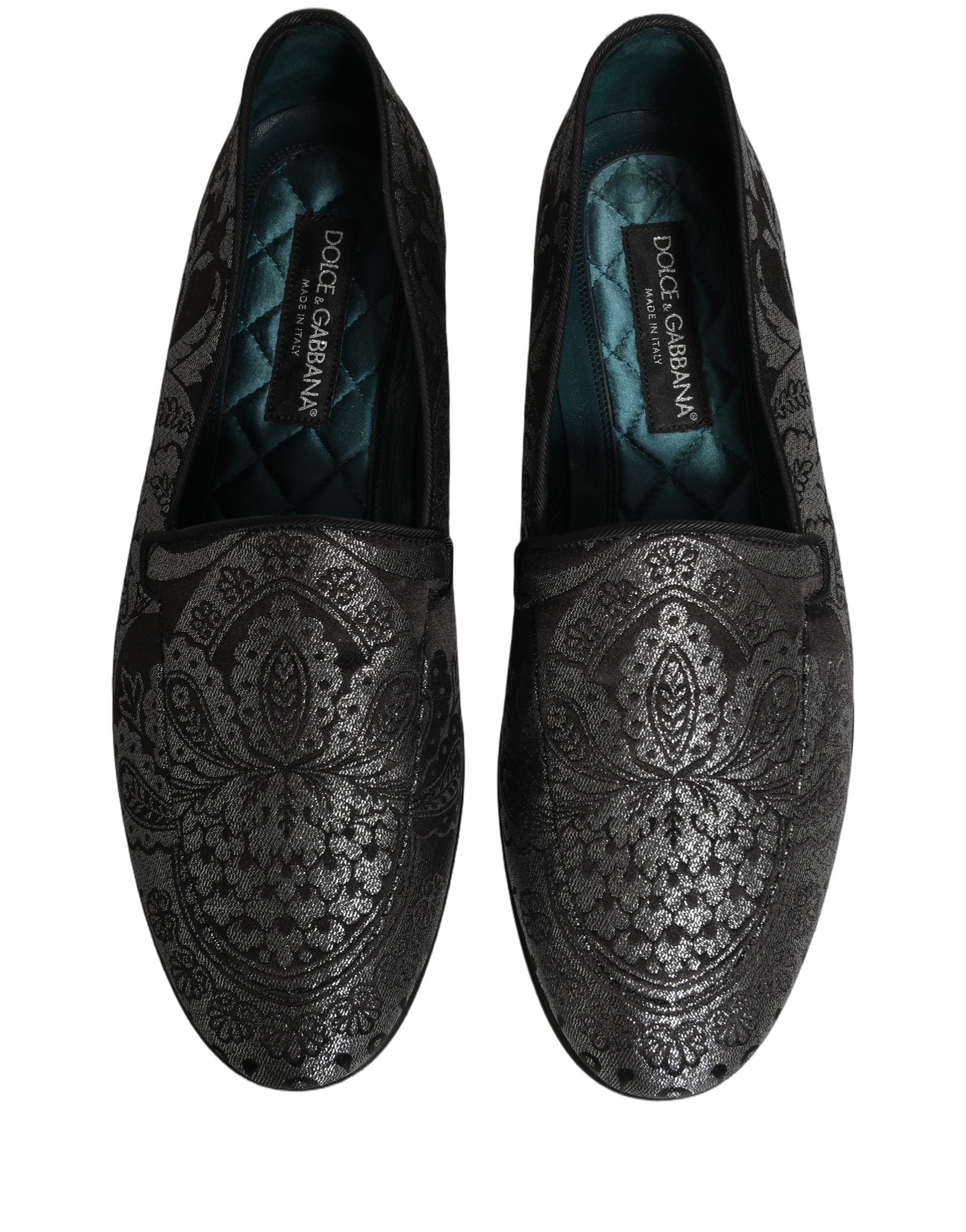 Dolce & Gabbana Silver Jacquard Leather Slip On Loafers Men's Shoes