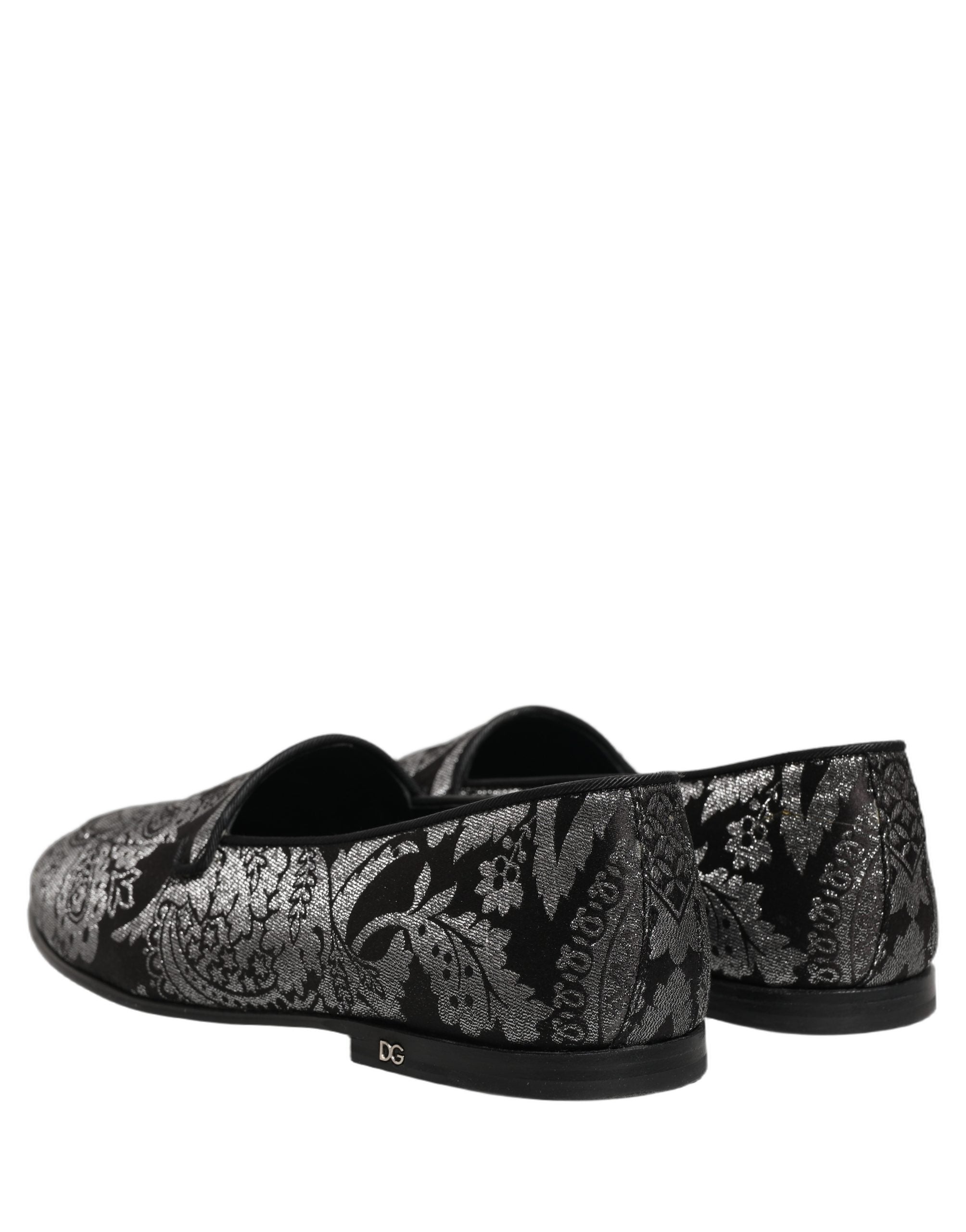 Dolce & Gabbana Silver Jacquard Leather Slip On Loafers Men's Shoes