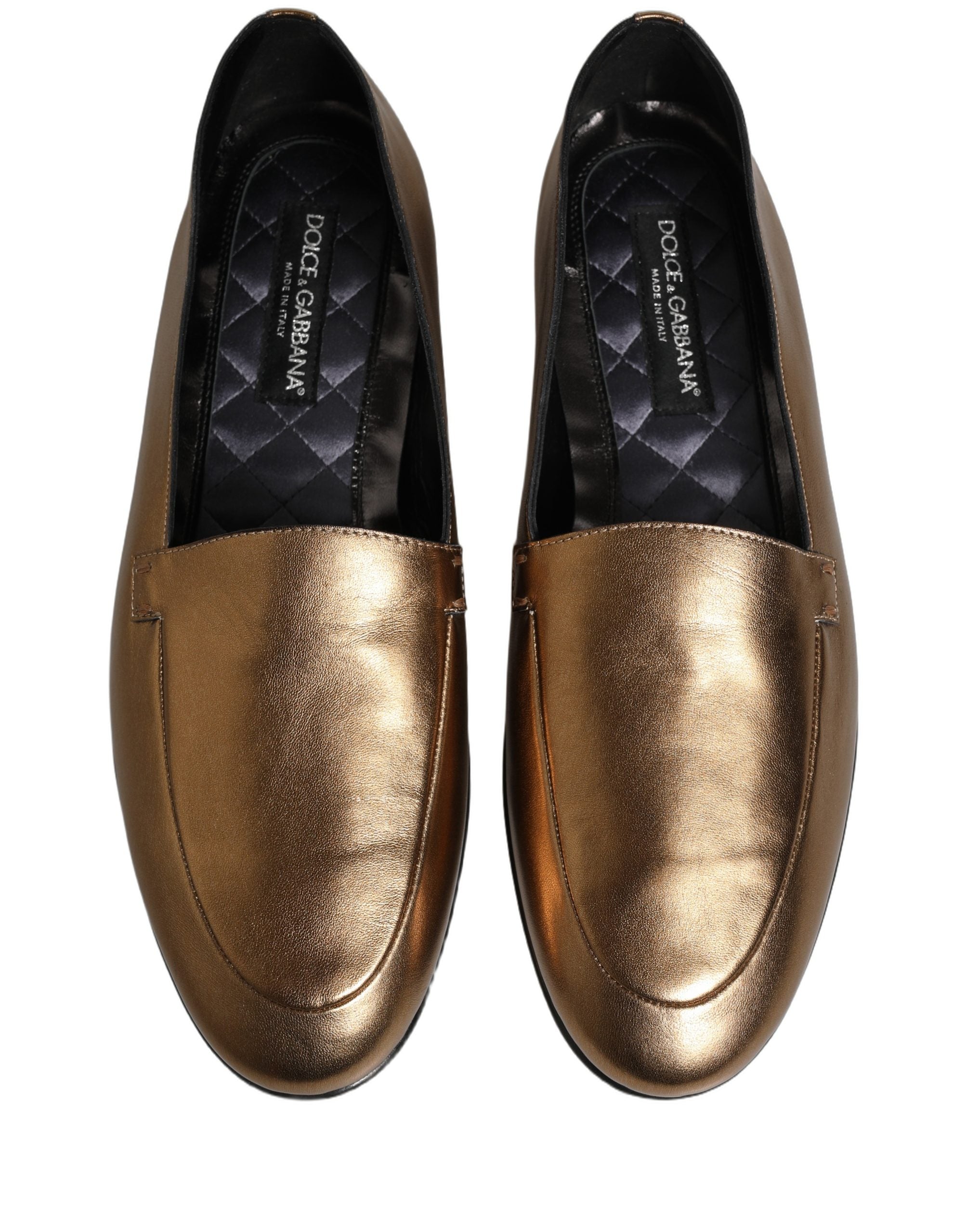 Dolce & Gabbana Gold Leather DG Logo Slip On Men Loafers Men's Shoes