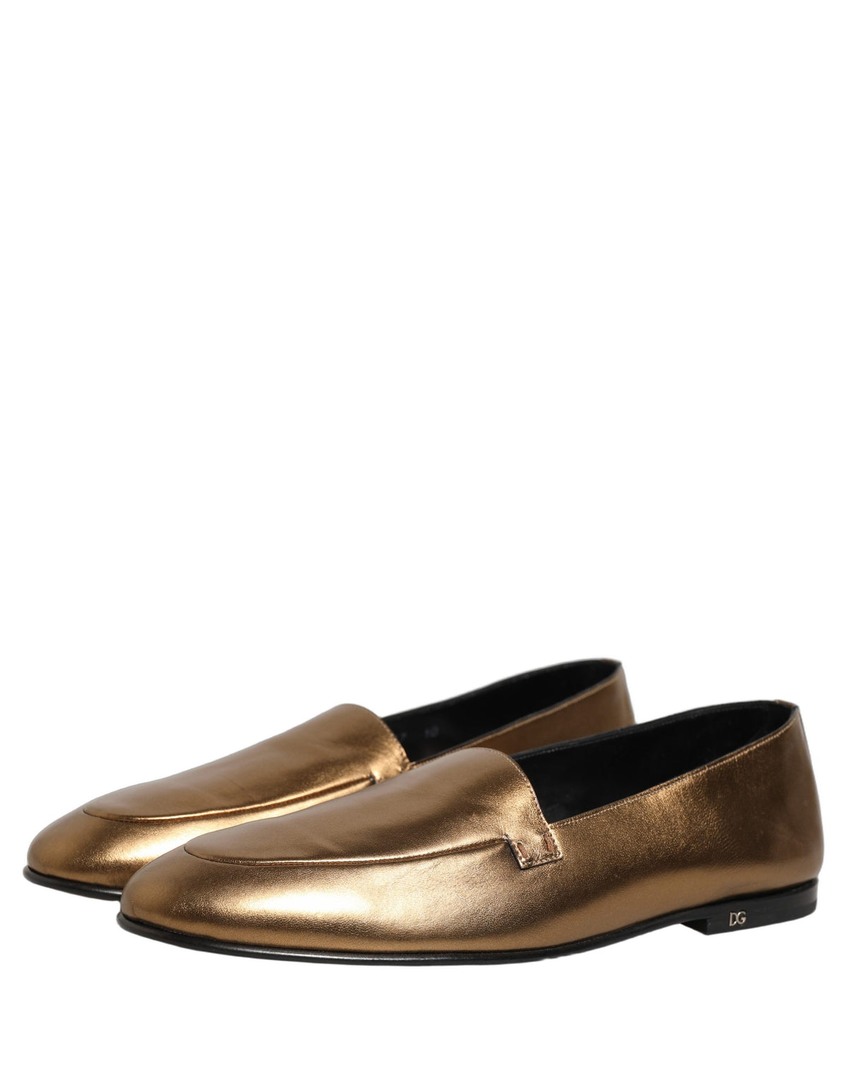Dolce & Gabbana Gold Leather DG Logo Slip On Men Loafers Men's Shoes